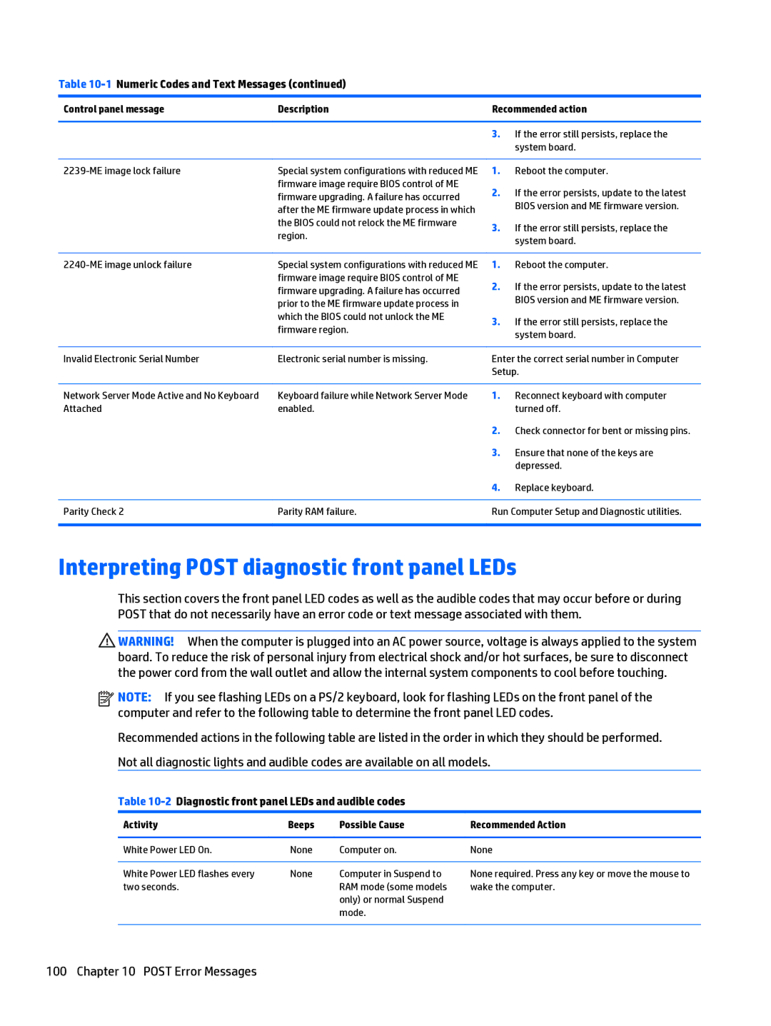 HP 402 G1 manual Interpreting Post diagnostic front panel LEDs, 2Diagnostic front panel LEDs and audible codes, Activity 