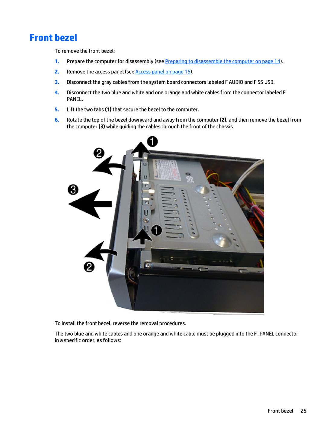 HP 402 G1 manual Front bezel, To remove the front bezel 