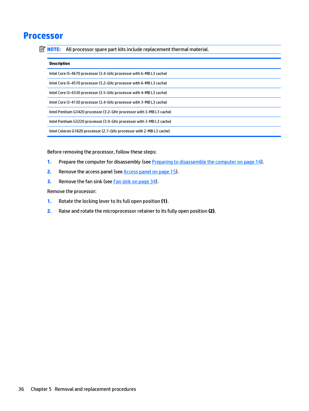 HP 402 G1 manual Processor, Before removing the processor, follow these steps 