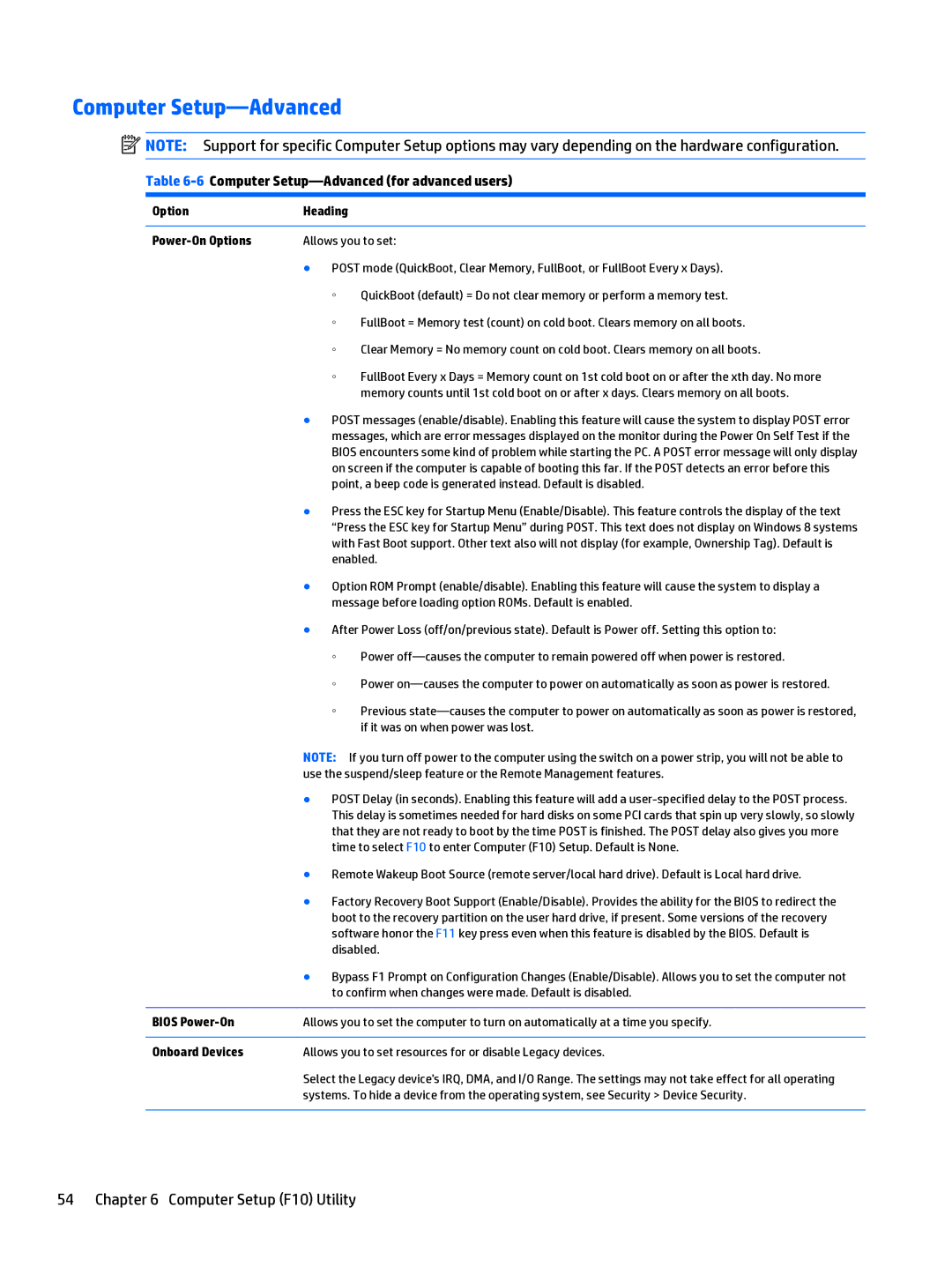 HP 402 G1 manual 6Computer Setup-Advanced for advanced users 