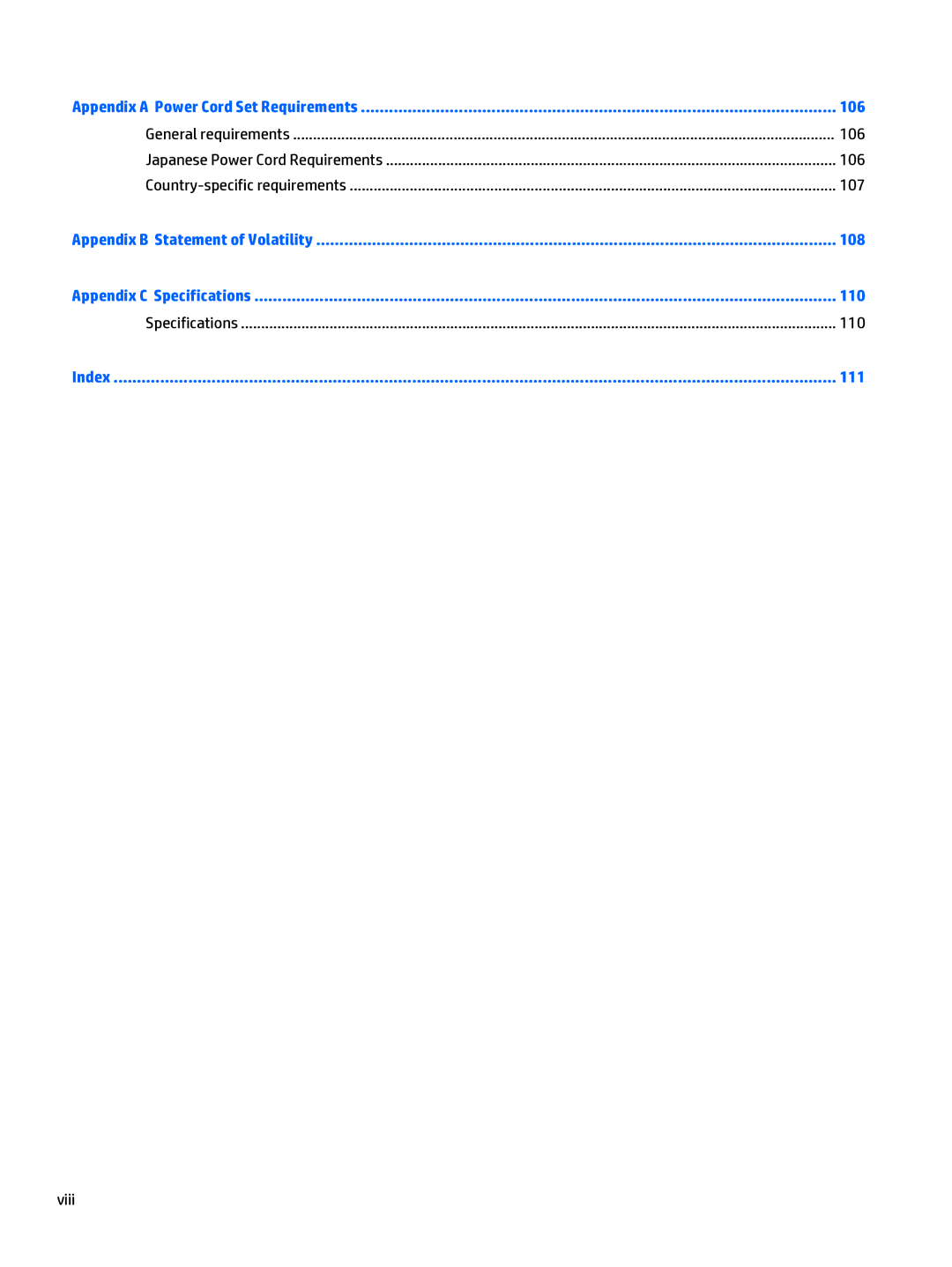 HP 402 G1 manual 106, 107, 110, Viii 