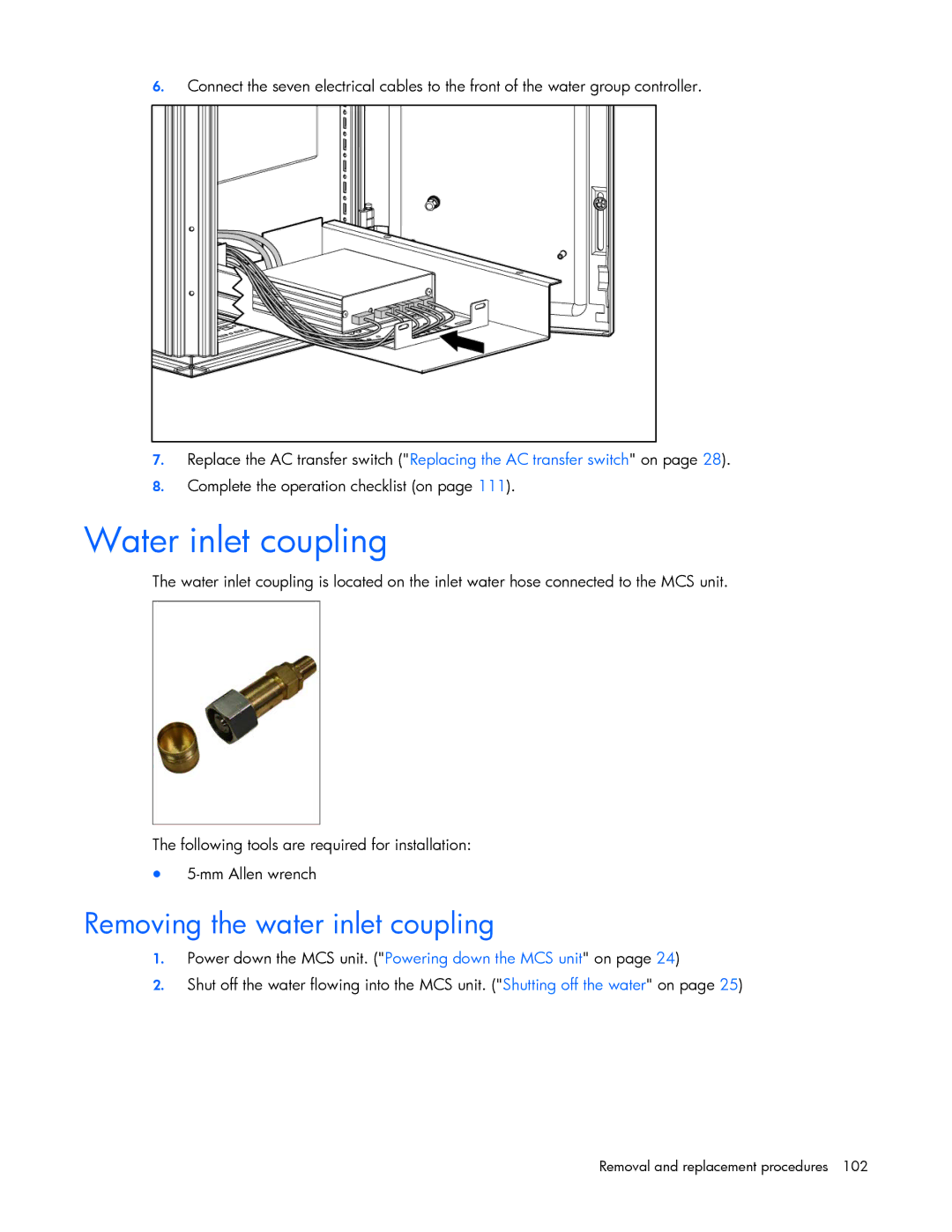 HP 403349-003 manual Water inlet coupling, Removing the water inlet coupling 