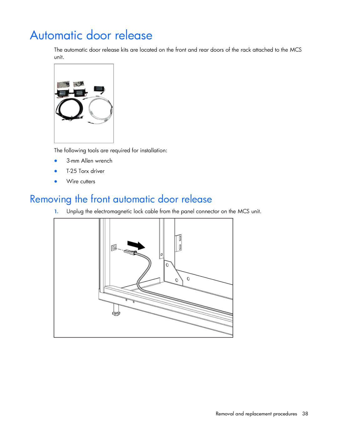 HP 403349-003 manual Automatic door release, Removing the front automatic door release 