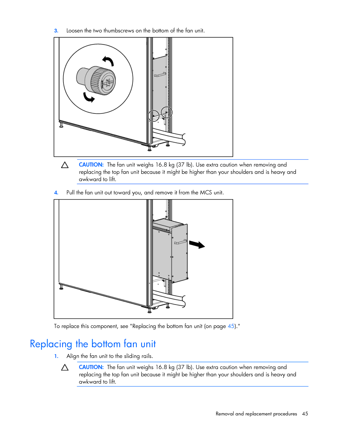 HP 403349-003 manual Replacing the bottom fan unit 