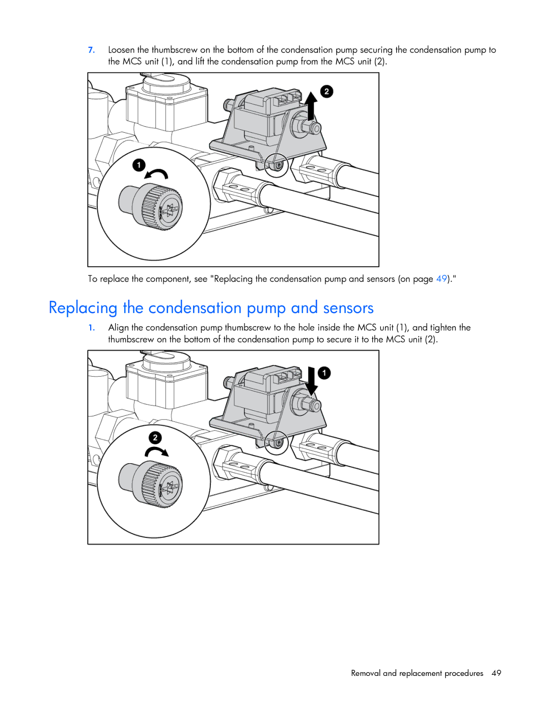 HP 403349-003 manual Replacing the condensation pump and sensors 