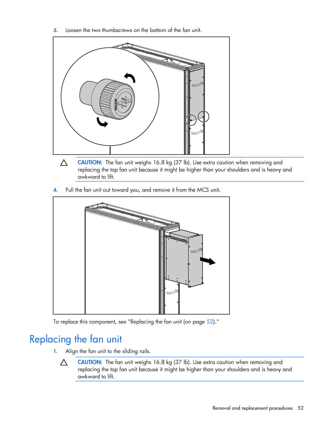 HP 403349-003 manual Replacing the fan unit 