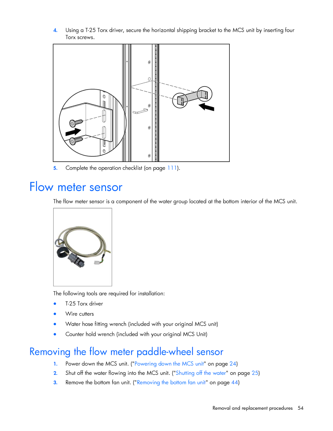 HP 403349-003 manual Flow meter sensor, Removing the flow meter paddle-wheel sensor 