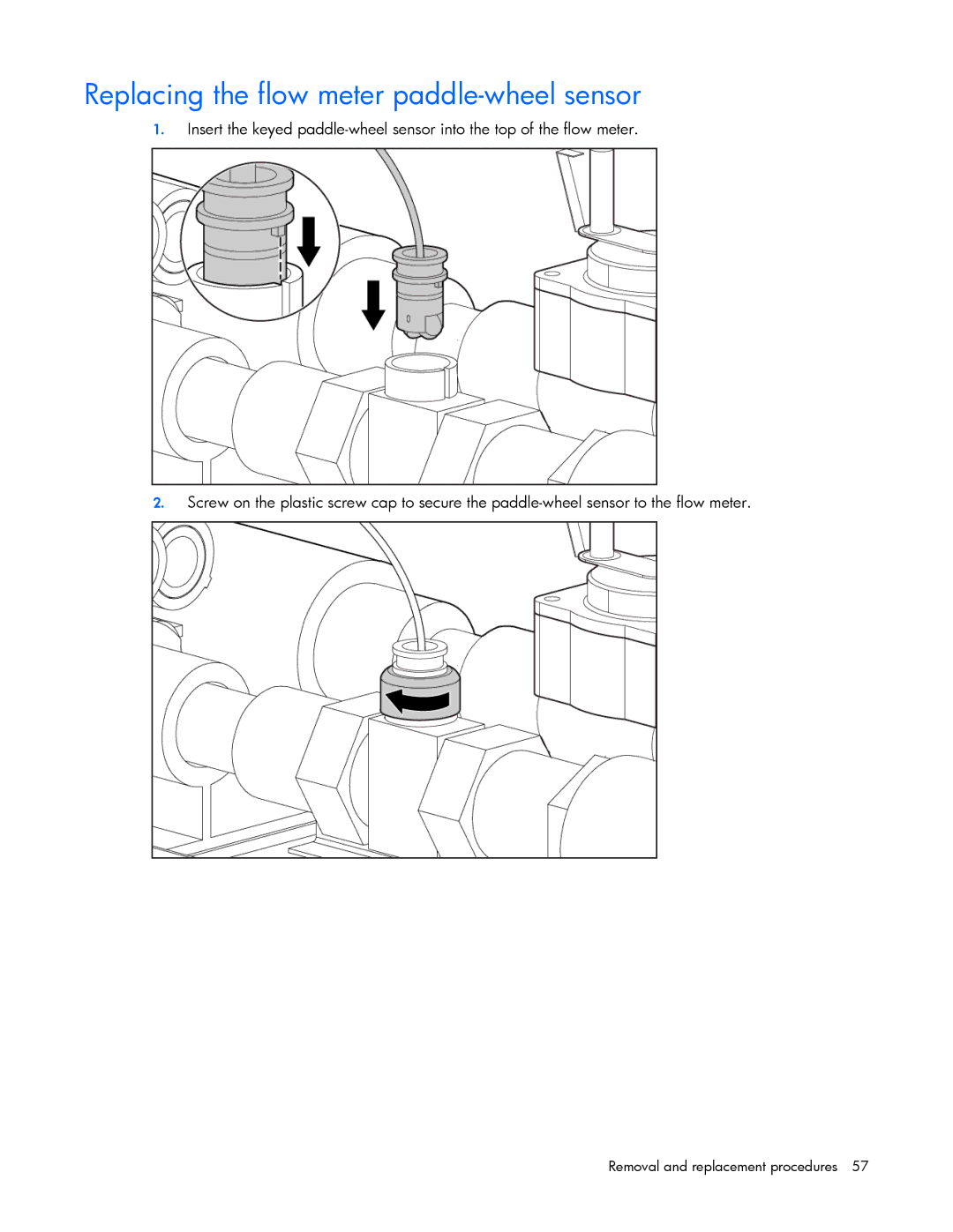 HP 403349-003 manual Replacing the flow meter paddle-wheel sensor 