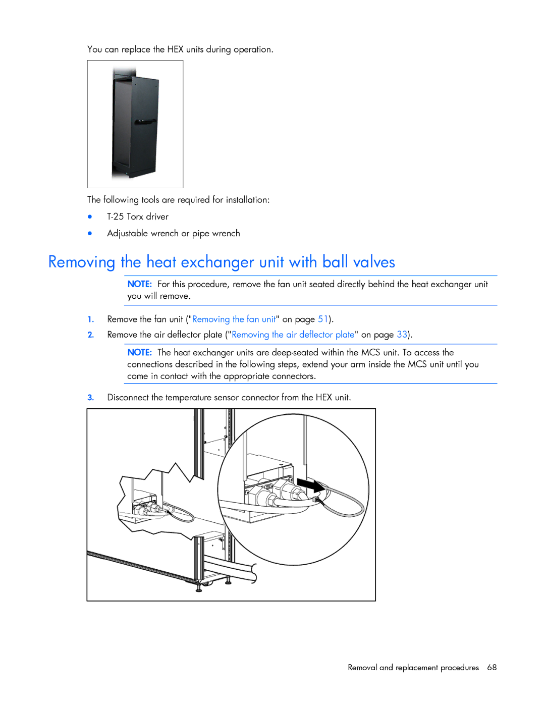 HP 403349-003 manual Removing the heat exchanger unit with ball valves 