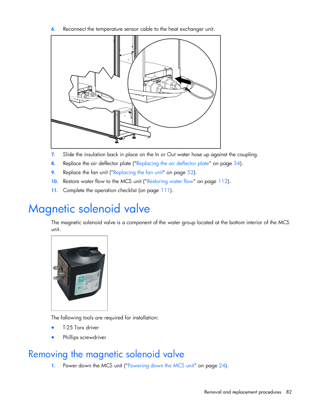 HP 403349-003 manual Magnetic solenoid valve, Removing the magnetic solenoid valve 