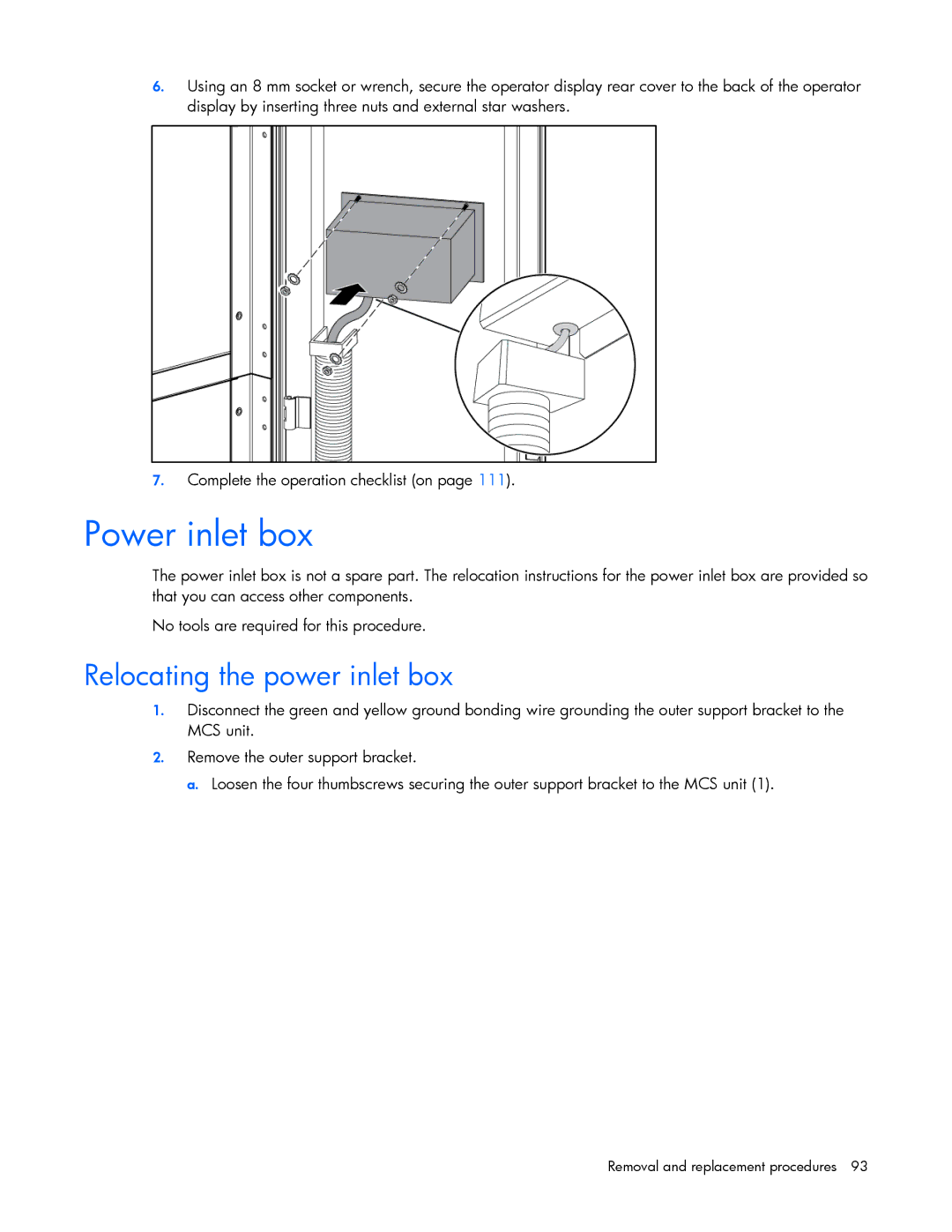 HP 403349-003 manual Power inlet box, Relocating the power inlet box 