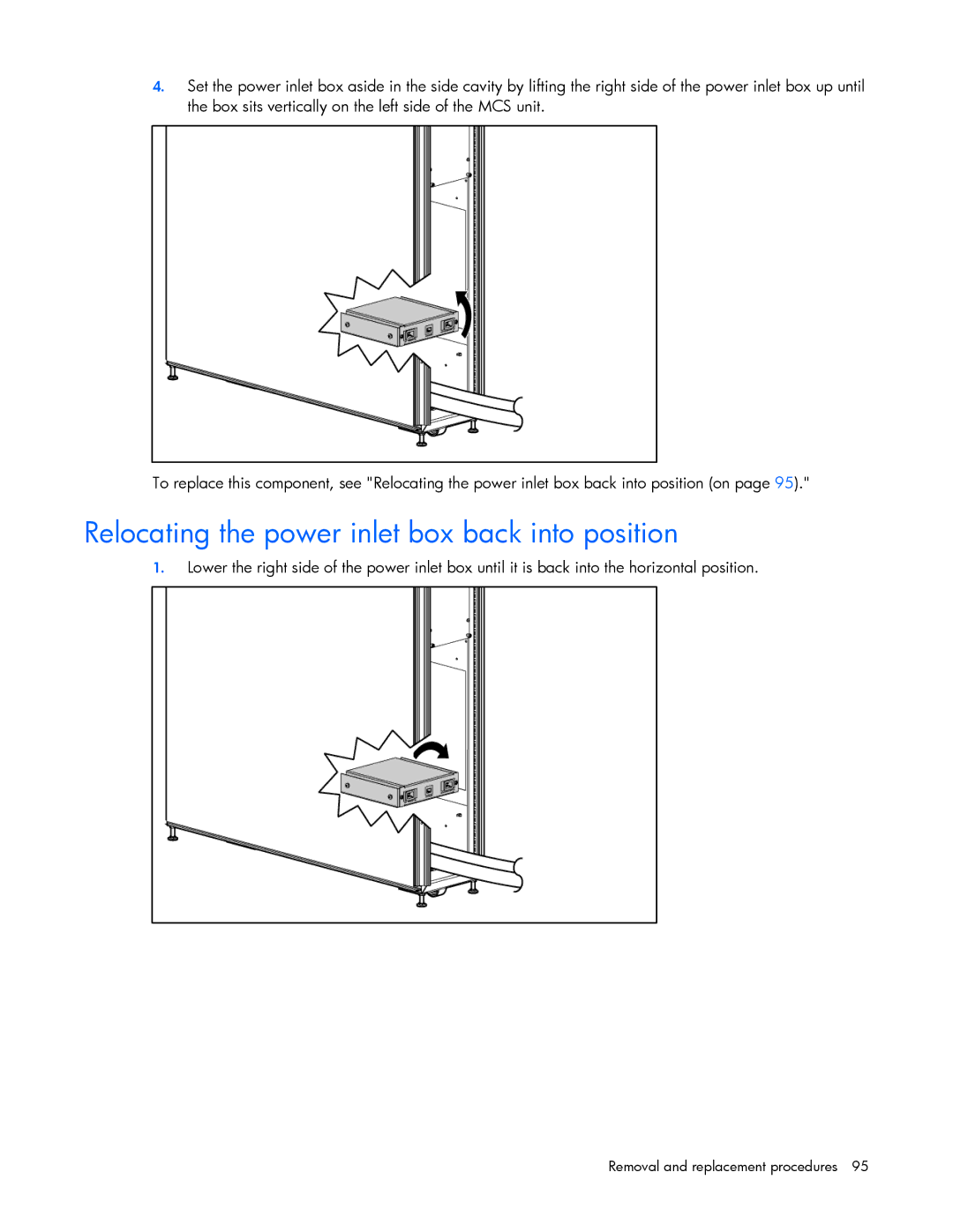 HP 403349-003 manual Relocating the power inlet box back into position 