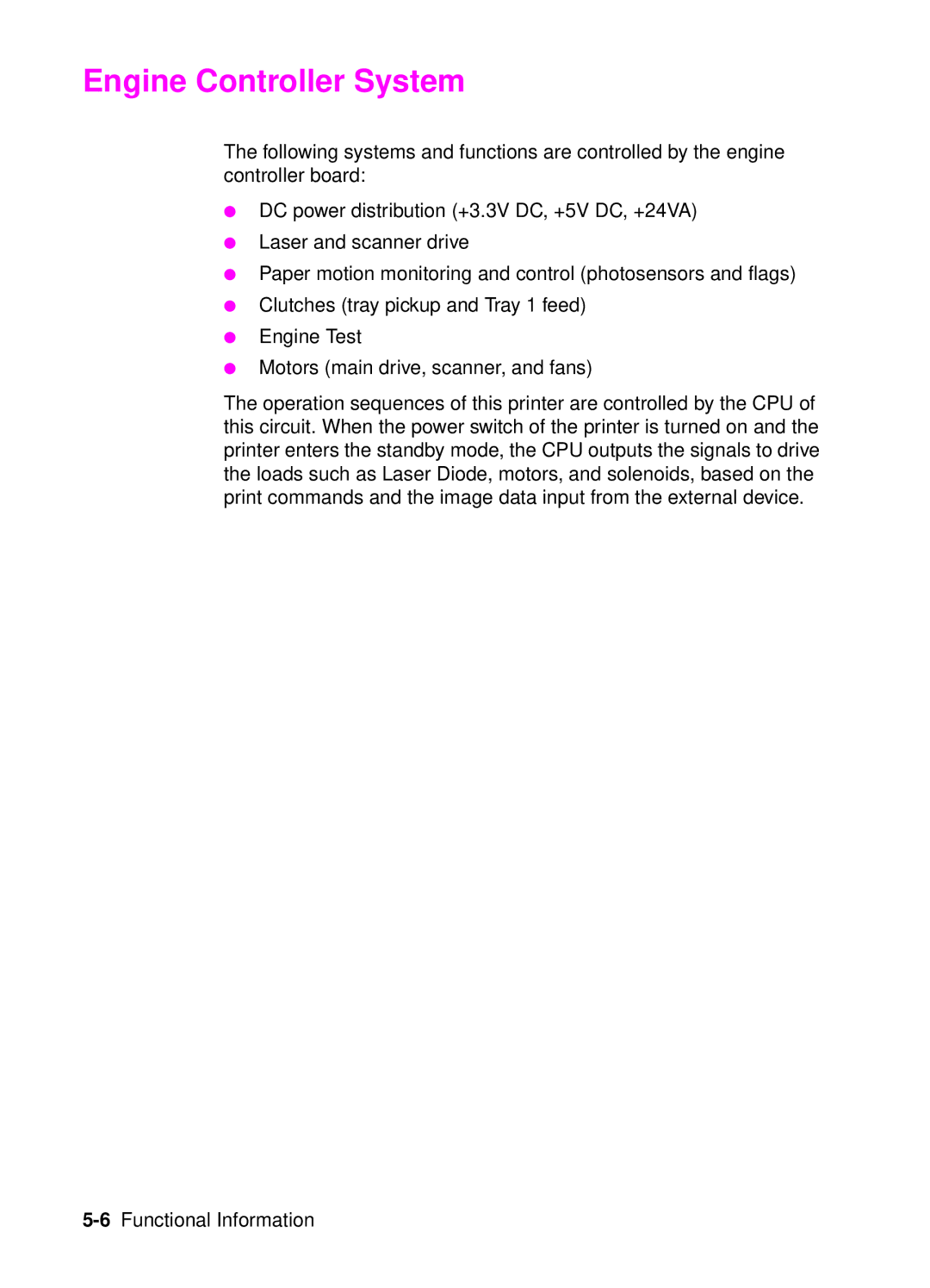 HP 4050, 4000 manual Engine Controller System 