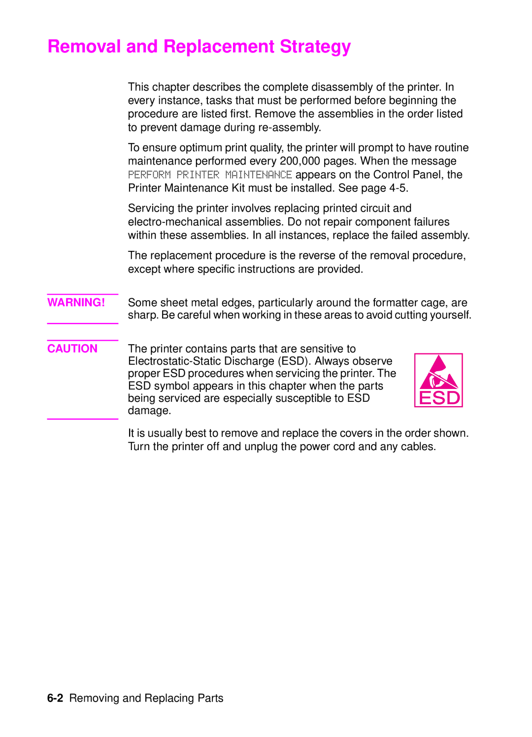 HP 4050, 4000 manual Removal and Replacement Strategy 