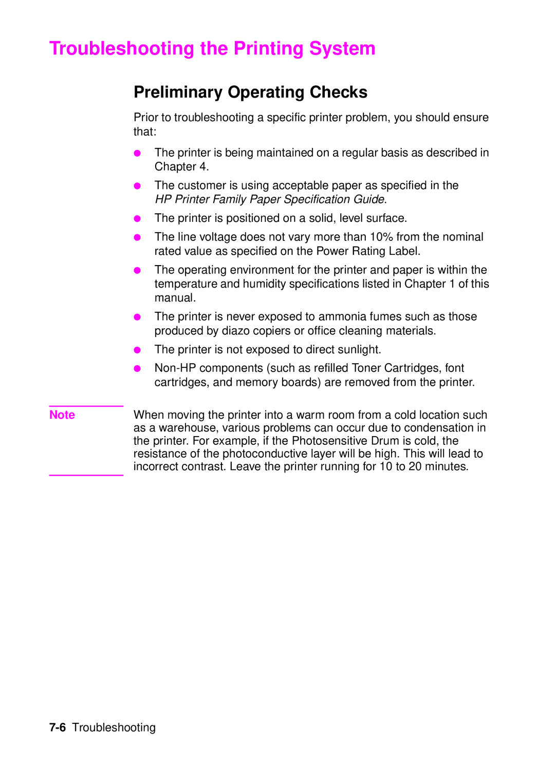 HP 4050, 4000 manual Troubleshooting the Printing System, Preliminary Operating Checks 