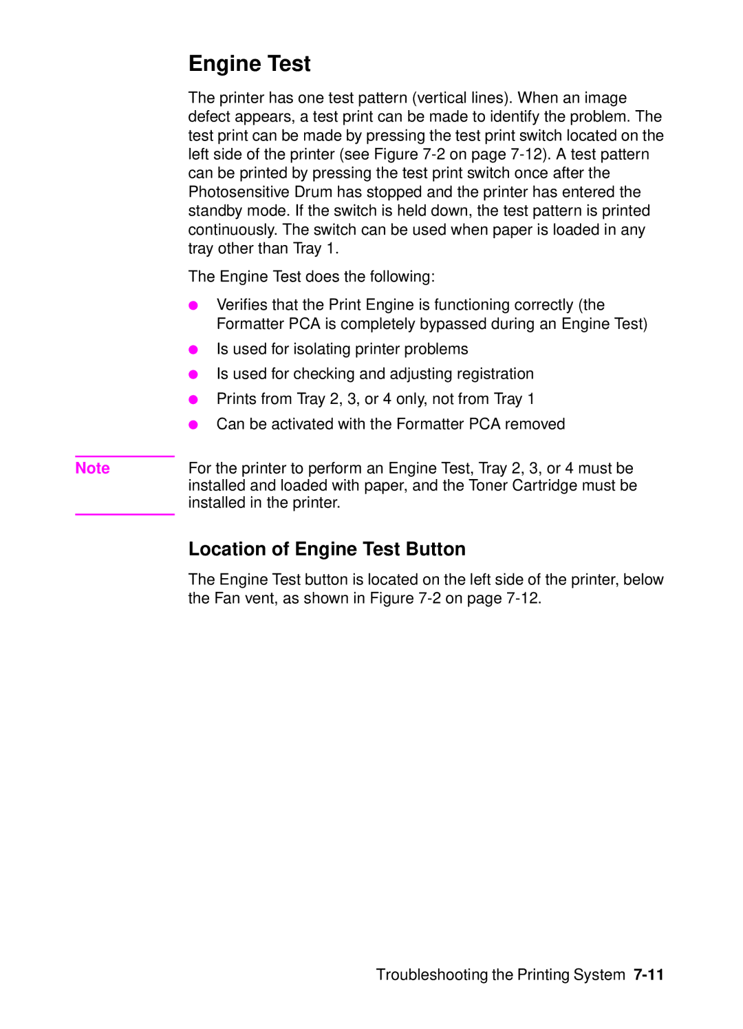 HP 4000, 4050 manual Location of Engine Test Button 