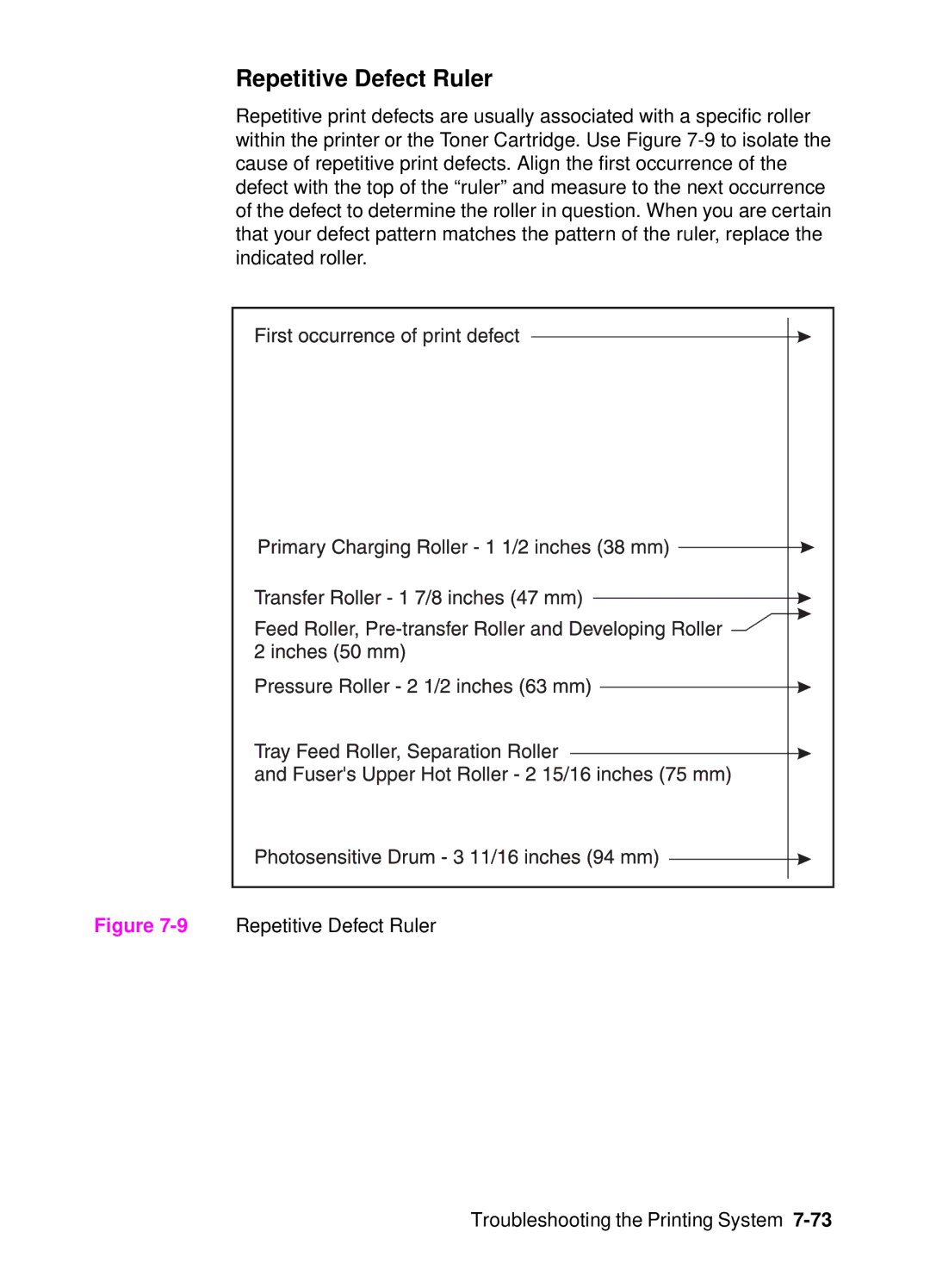 HP 4000, 4050 manual 9Repetitive Defect Ruler Troubleshooting the Printing System 