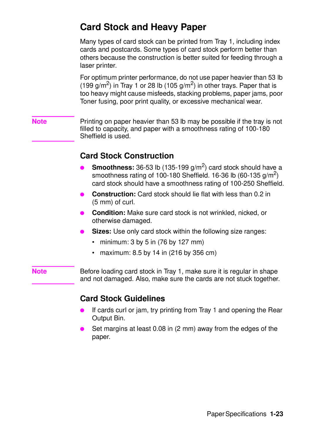 HP 4000, 4050 manual Card Stock and Heavy Paper, Card Stock Construction, Card Stock Guidelines 