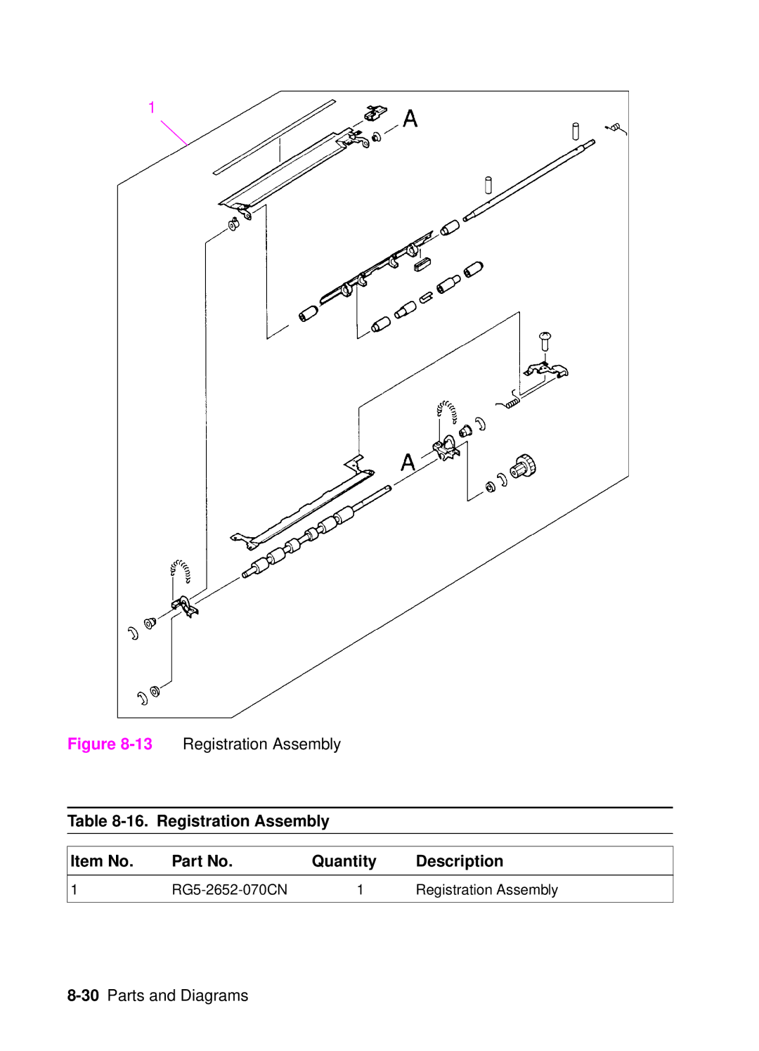 HP 4050, 4000 manual 13Registration Assembly, Registration Assembly Item No Quantity Description 