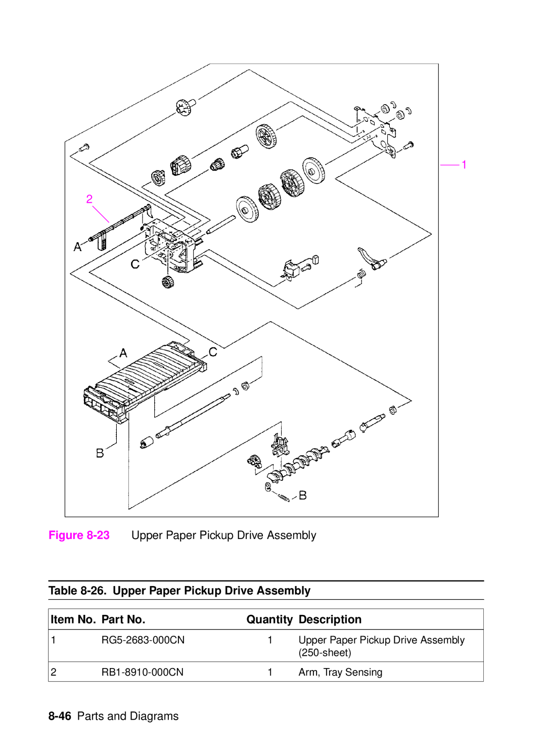 HP 4050, 4000 manual 23Upper Paper Pickup Drive Assembly 