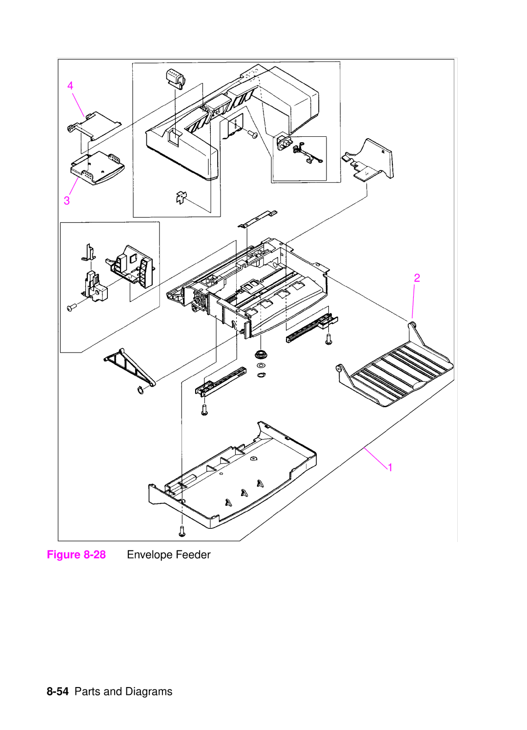 HP 4050, 4000 manual 28Envelope Feeder 54Parts and Diagrams 