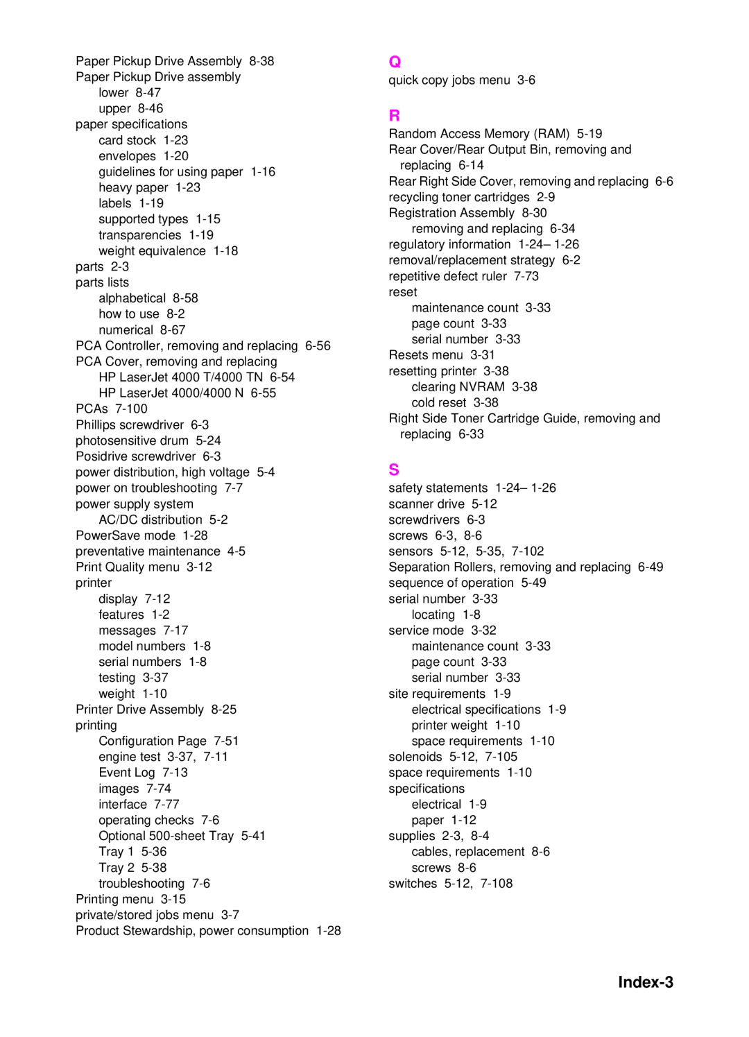 HP 4000, 4050 manual Index-3 