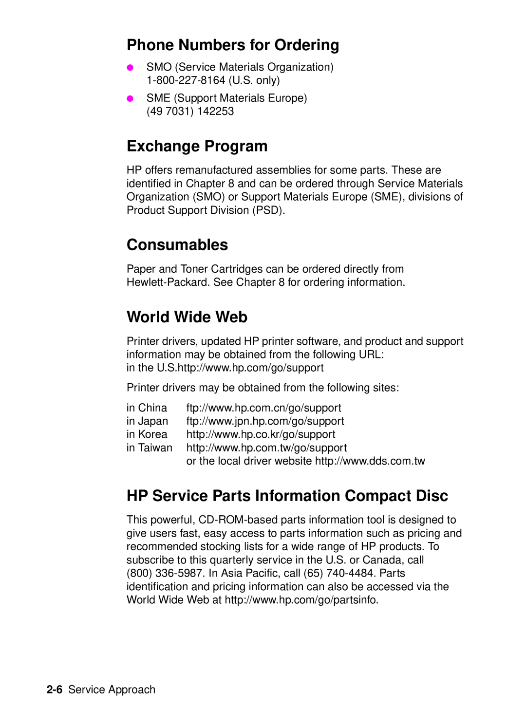 HP 4050, 4000 manual Phone Numbers for Ordering, Exchange Program, Consumables, World Wide Web 