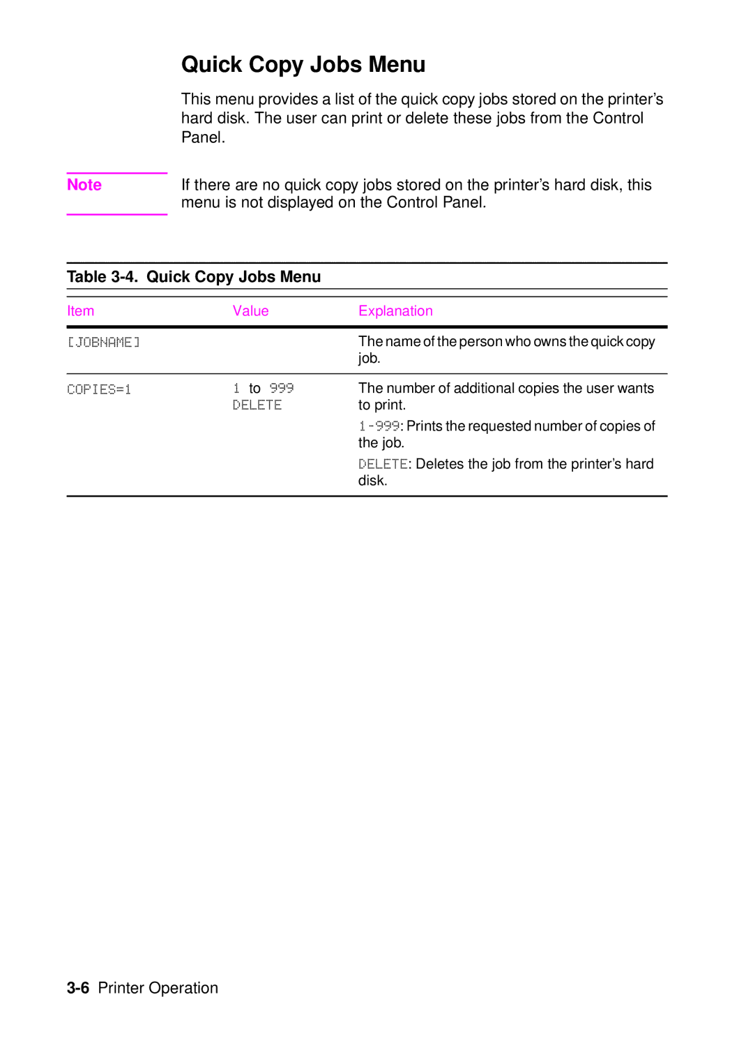 HP 4050, 4000 manual Quick Copy Jobs Menu 