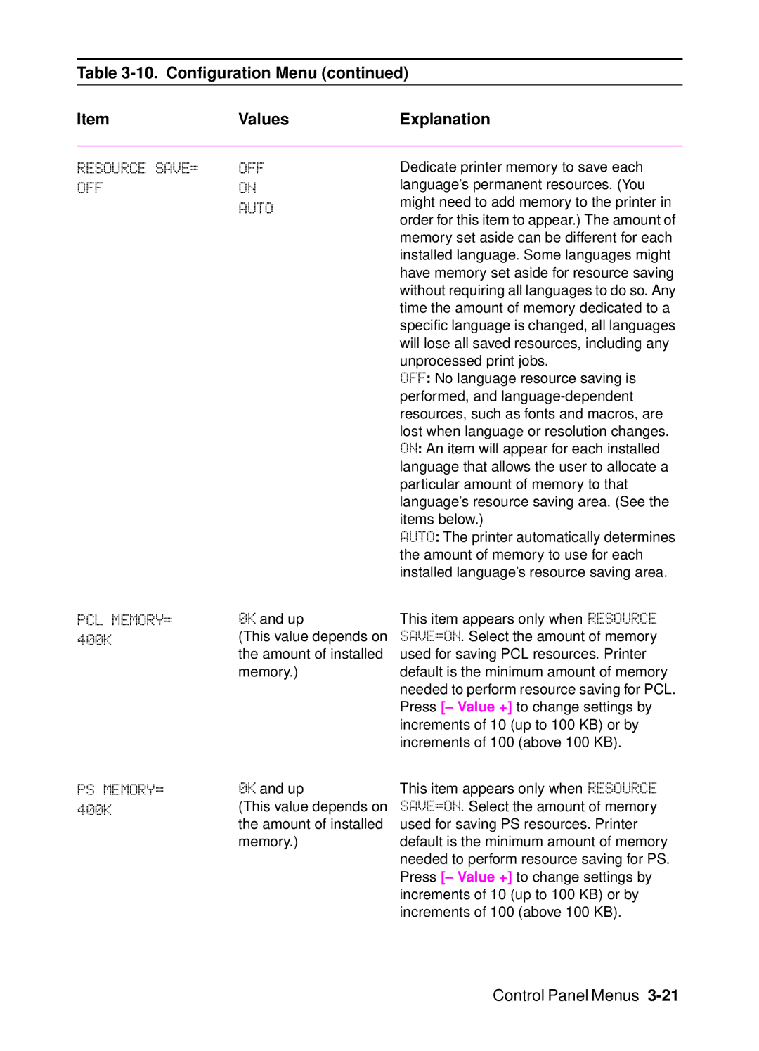 HP 4000, 4050 manual Resource SAVE=, Off 