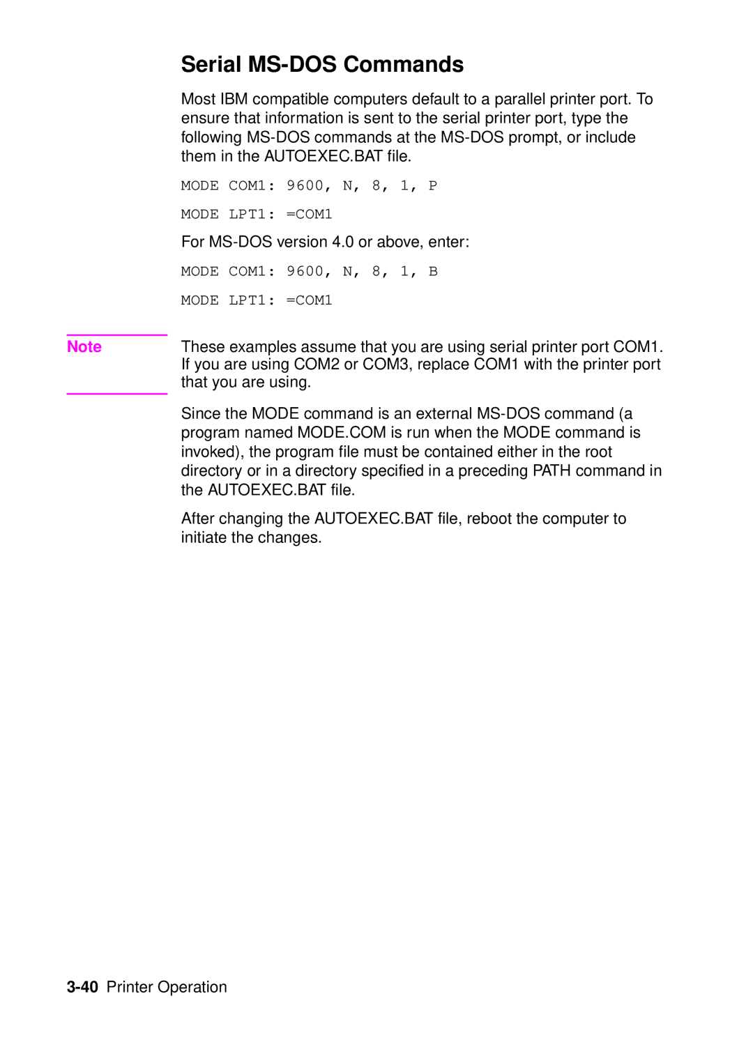 HP 4050, 4000 manual Serial MS-DOS Commands 