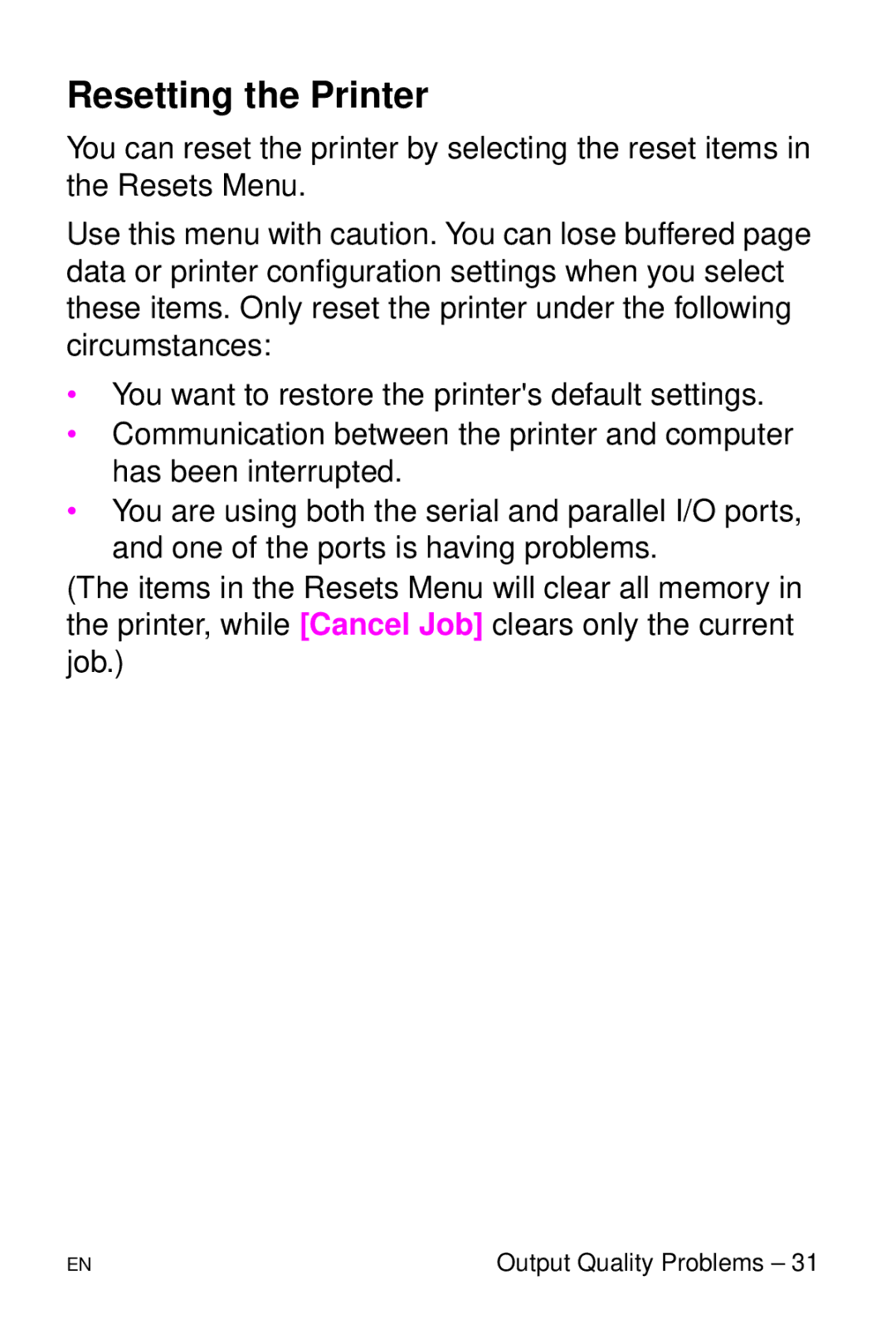 HP 4050 N, 4050 TN manual Resetting the Printer 