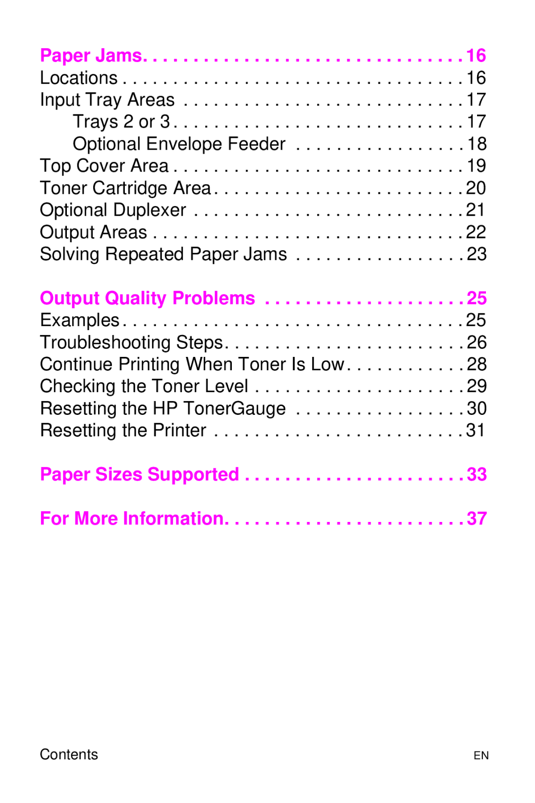 HP 4050 TN, 4050 N manual Paper Jams, Paper Sizes Supported For More Information 