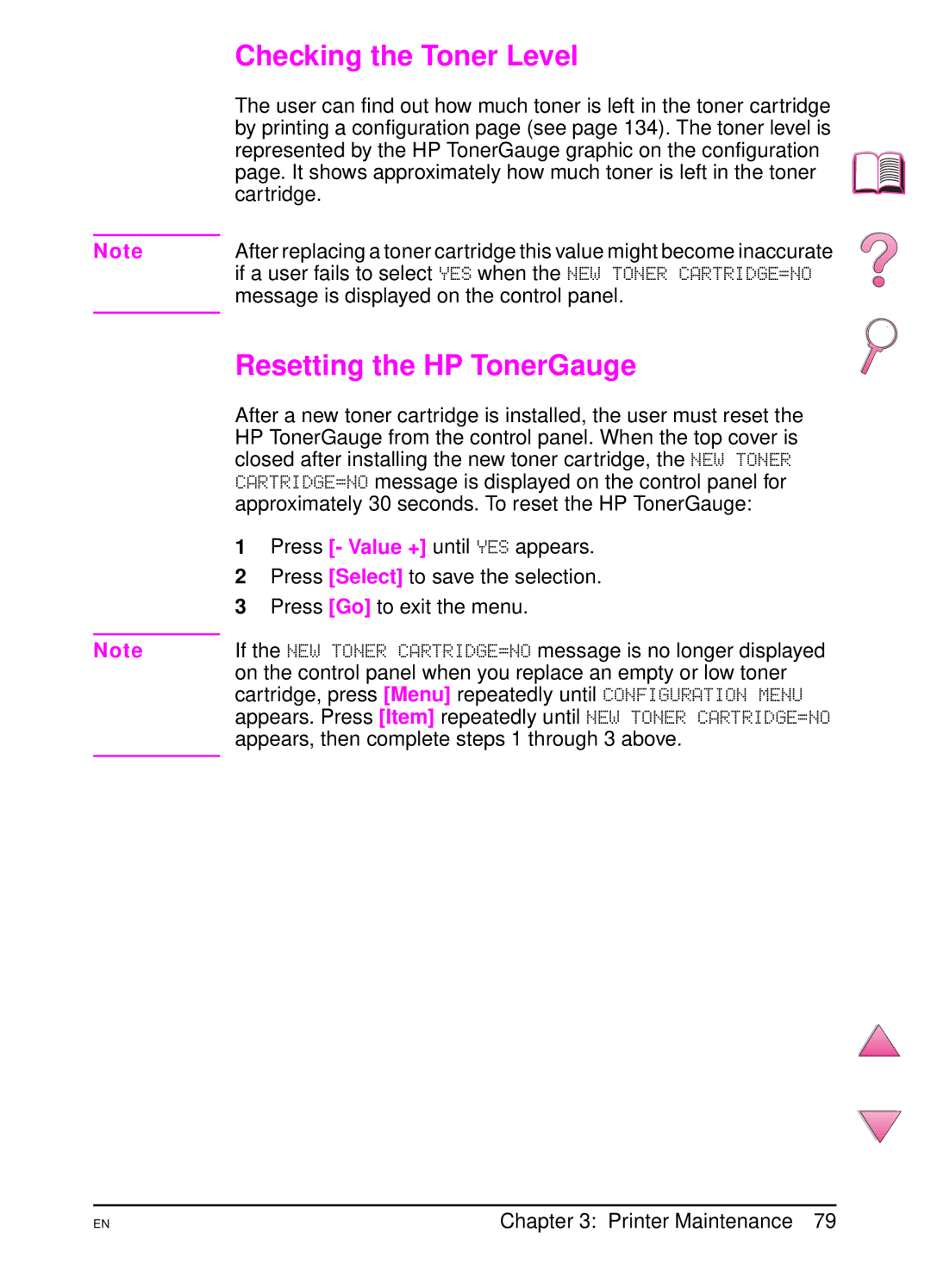 HP 4050 manual Checking the Toner Level, Resetting the HP TonerGauge 