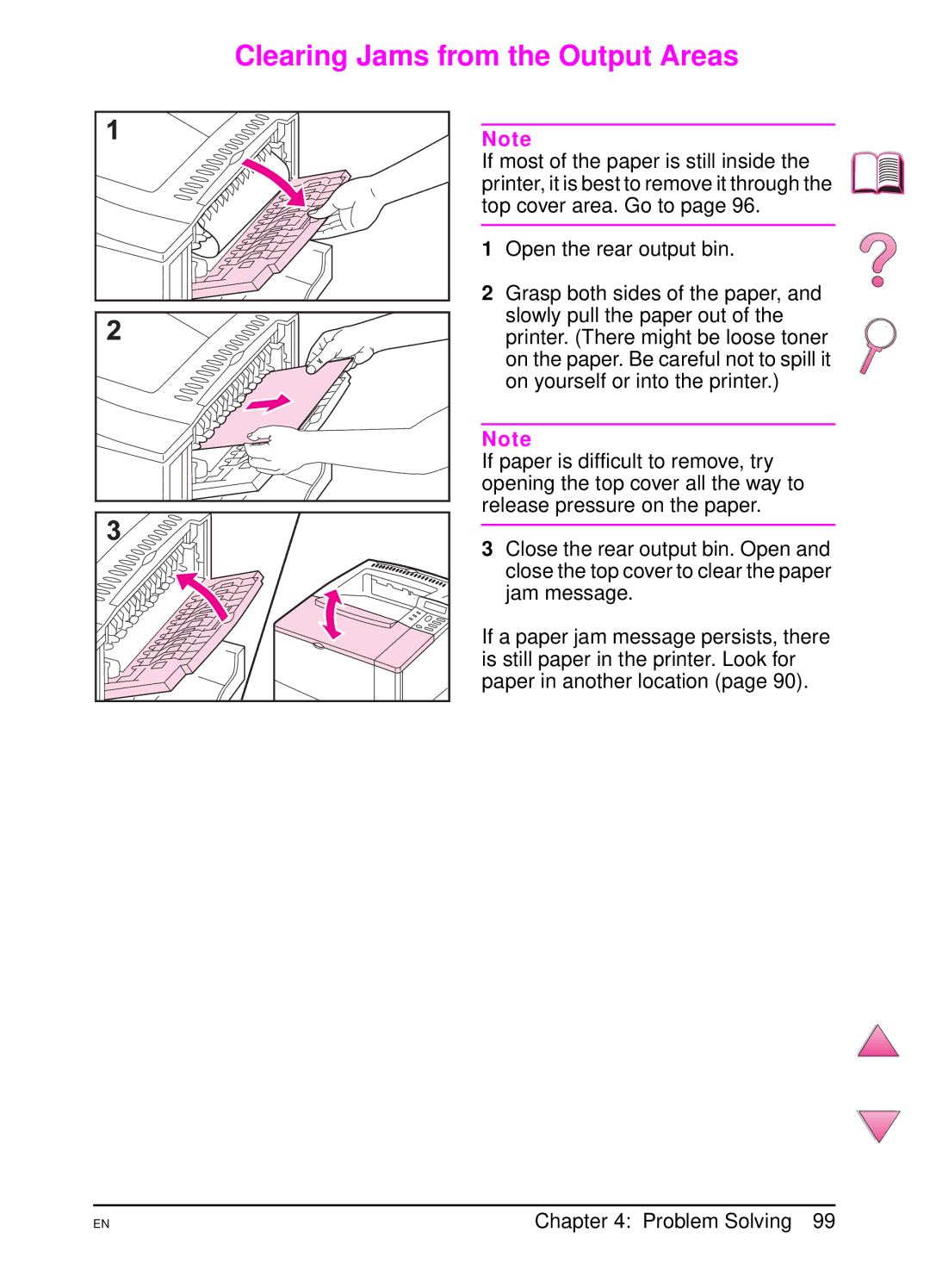 HP 4050 manual Clearing Jams from the Output Areas 