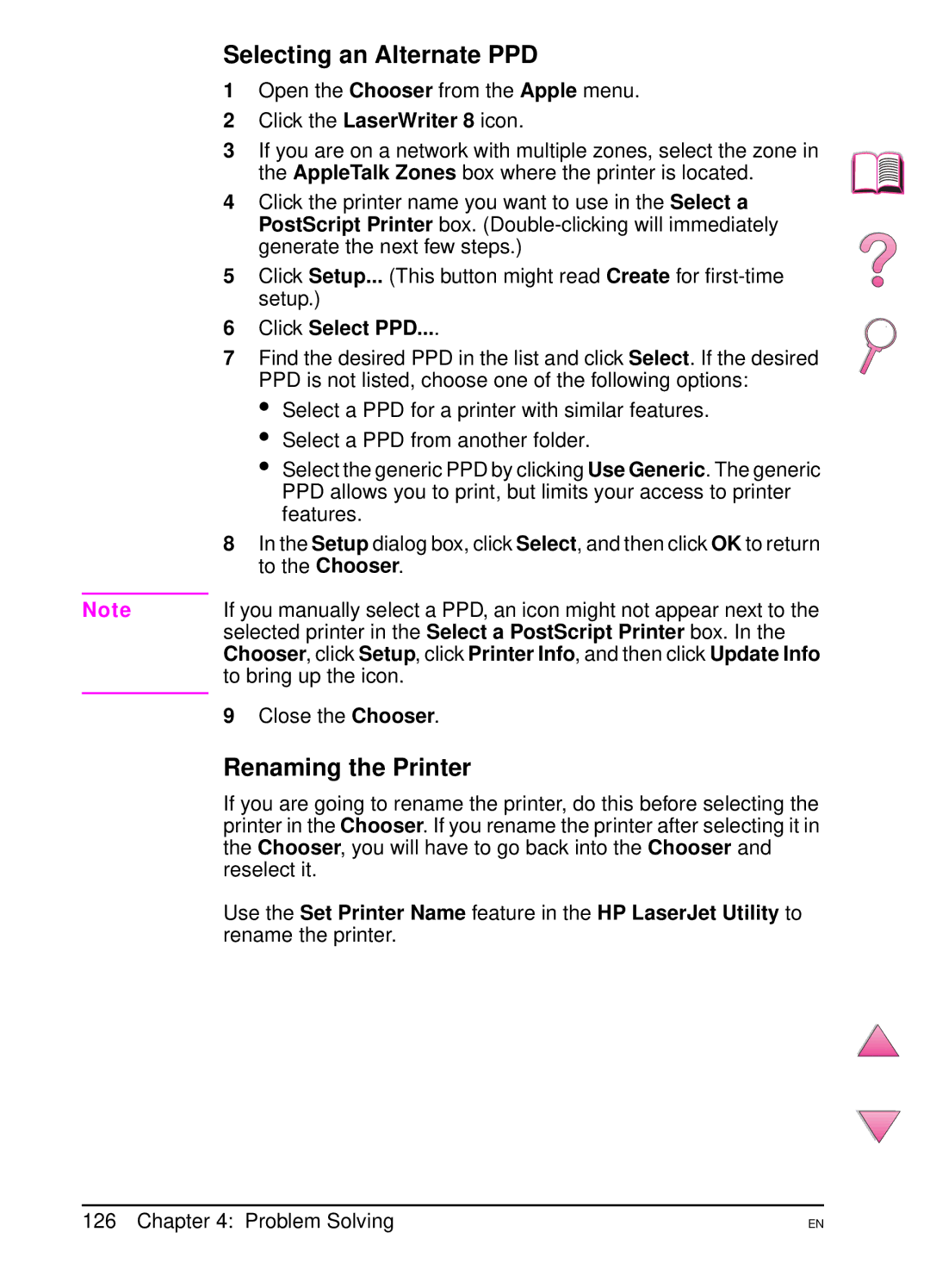 HP 4050 manual Selecting an Alternate PPD, Renaming the Printer, Click Select PPD 