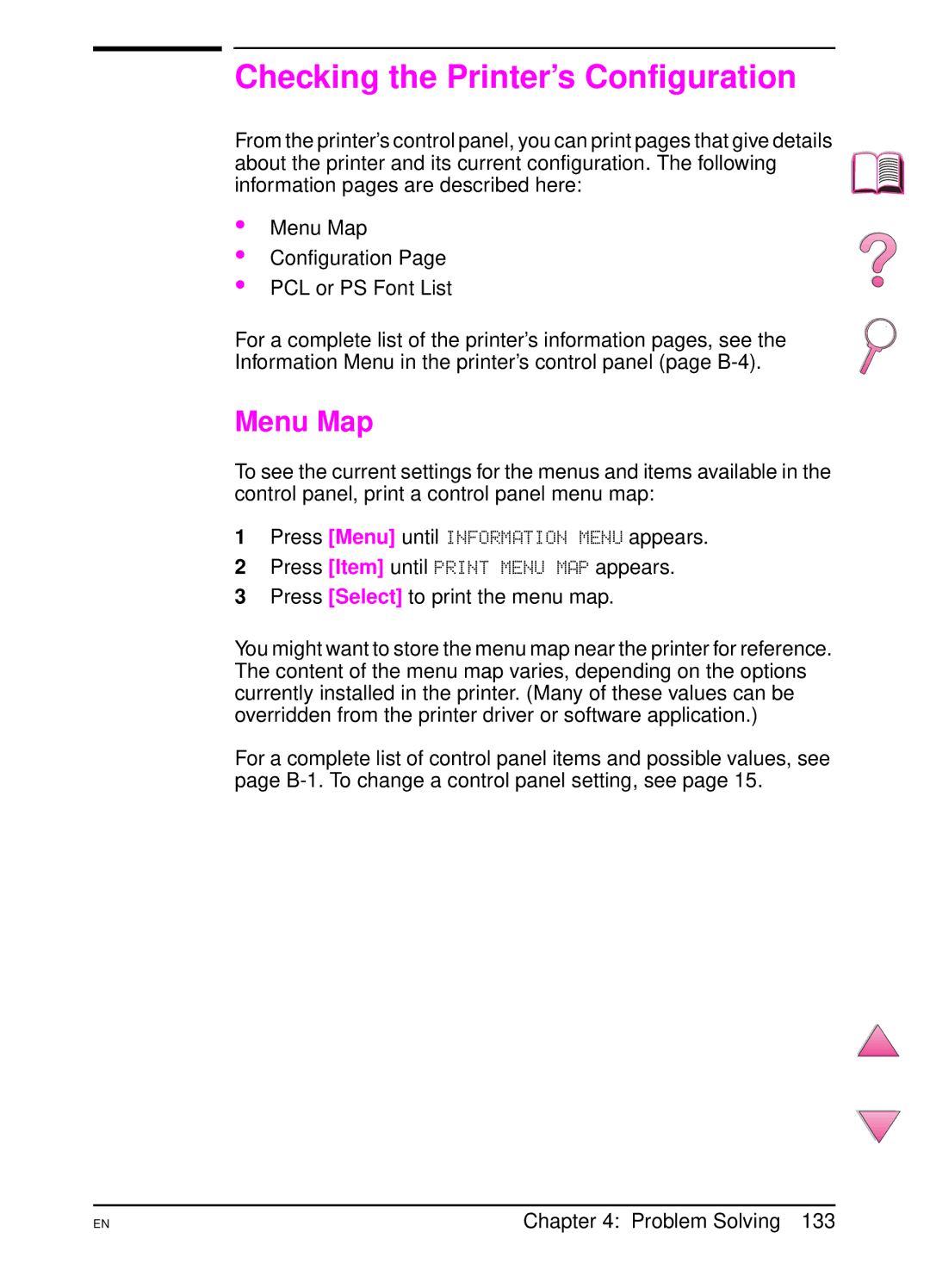 HP 4050 manual Checking the Printer’s Configuration, Menu Map 