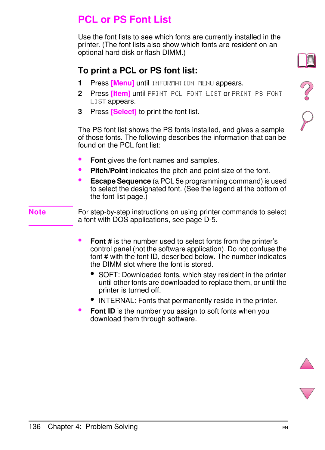 HP 4050 manual PCL or PS Font List, To print a PCL or PS font list 