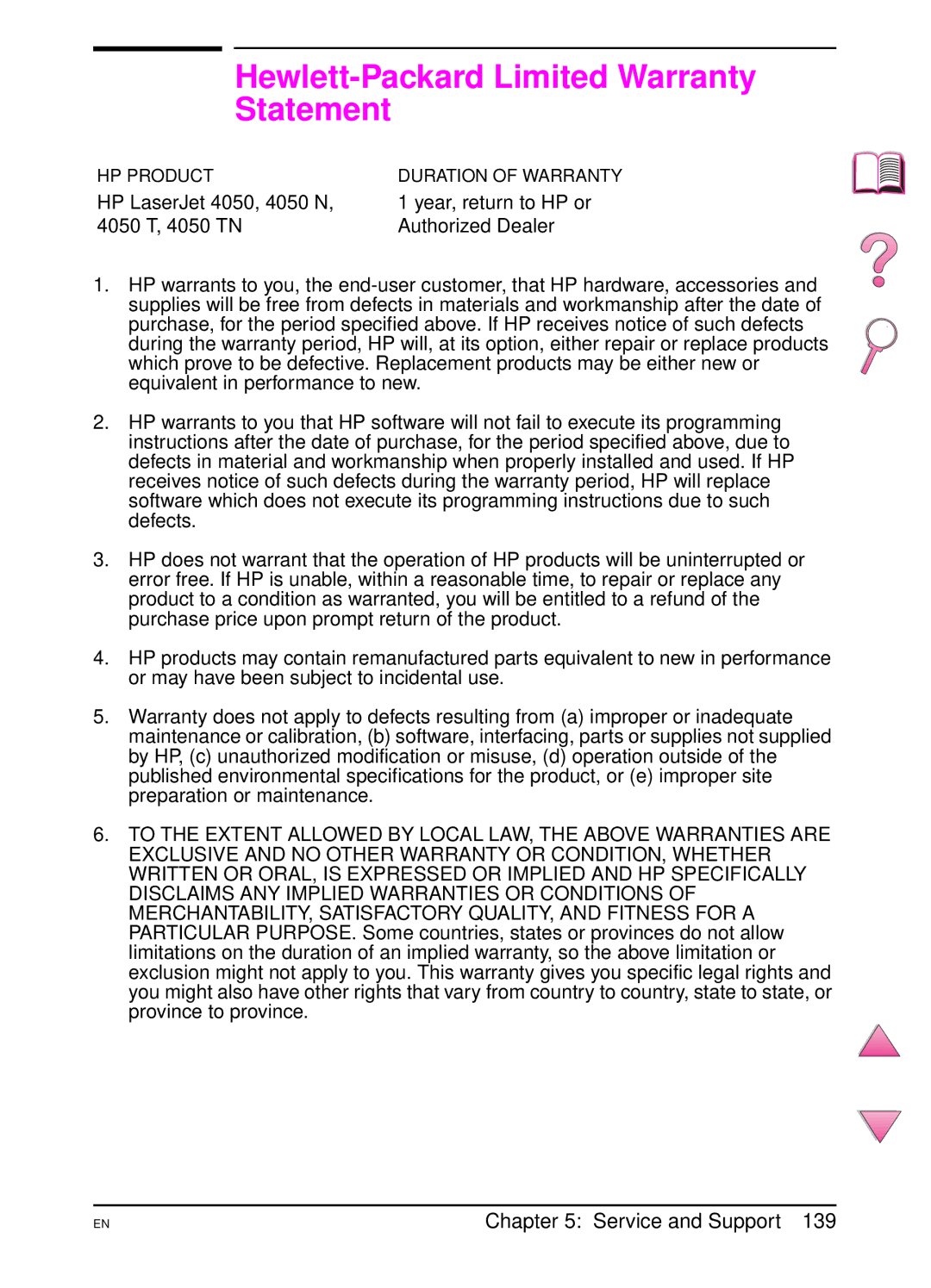 HP 4050 manual Hewlett-Packard Limited Warranty Statement 