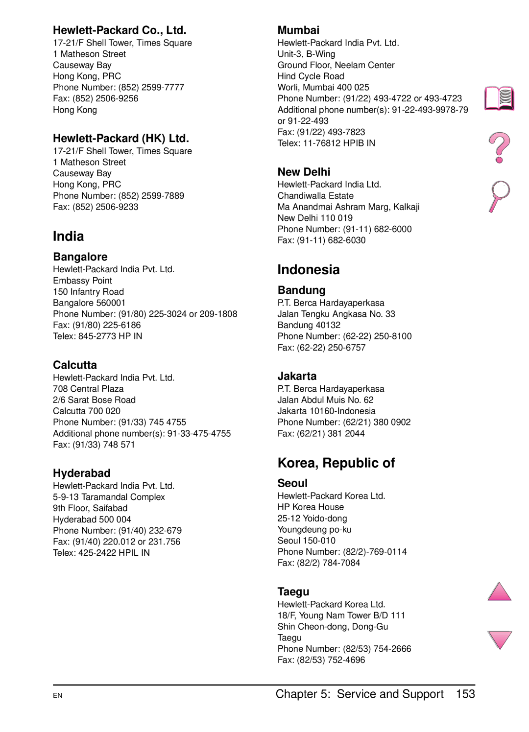 HP 4050 manual India, Indonesia, Korea, Republic 