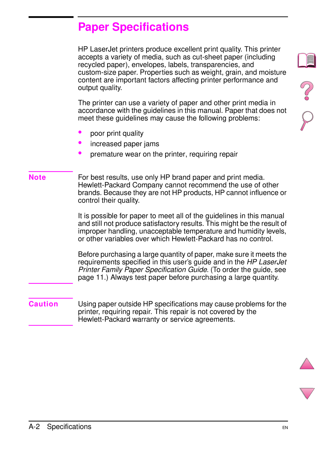 HP 4050 manual Paper Specifications 