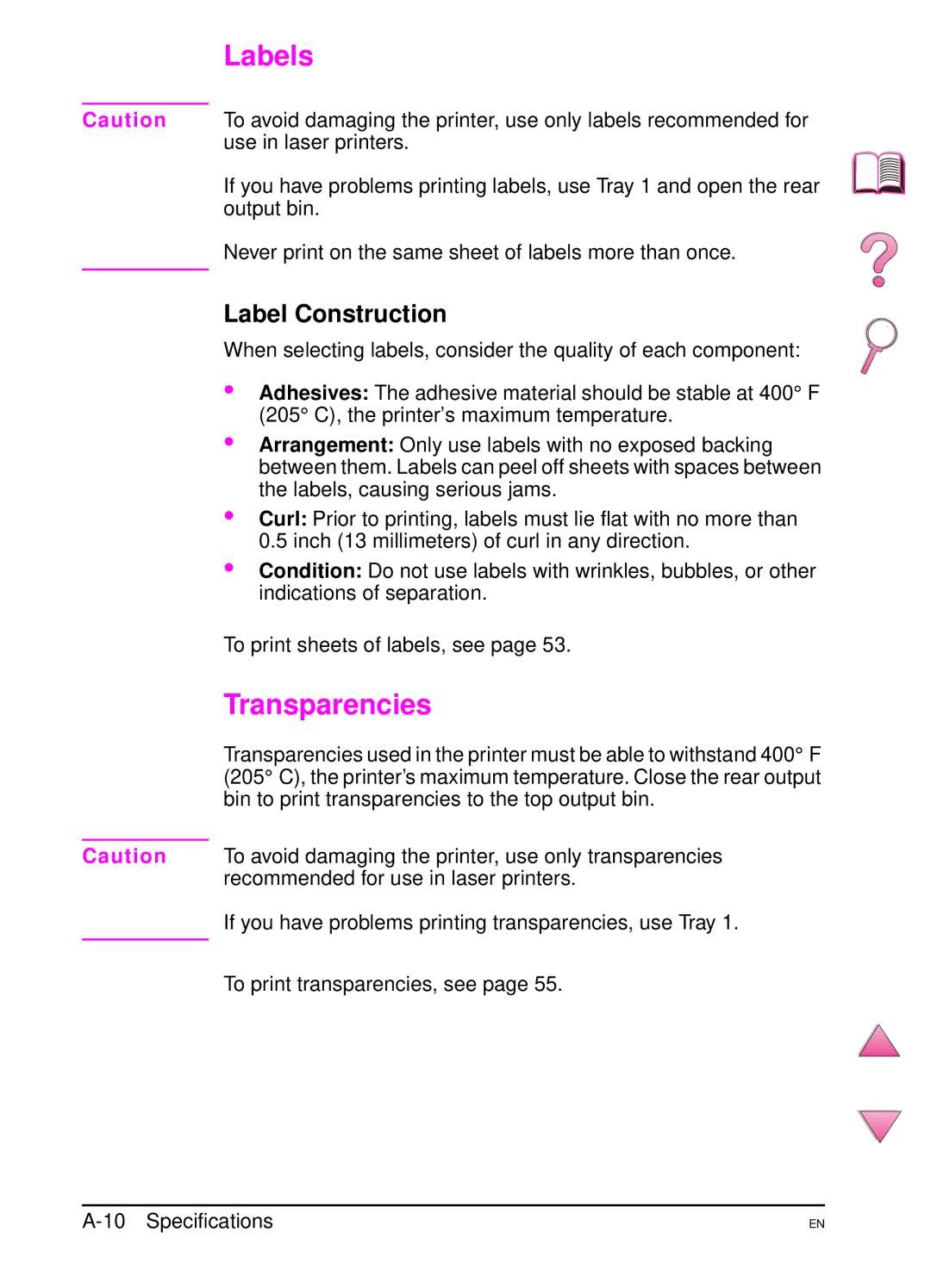 HP 4050 manual Labels, Transparencies, Label Construction 