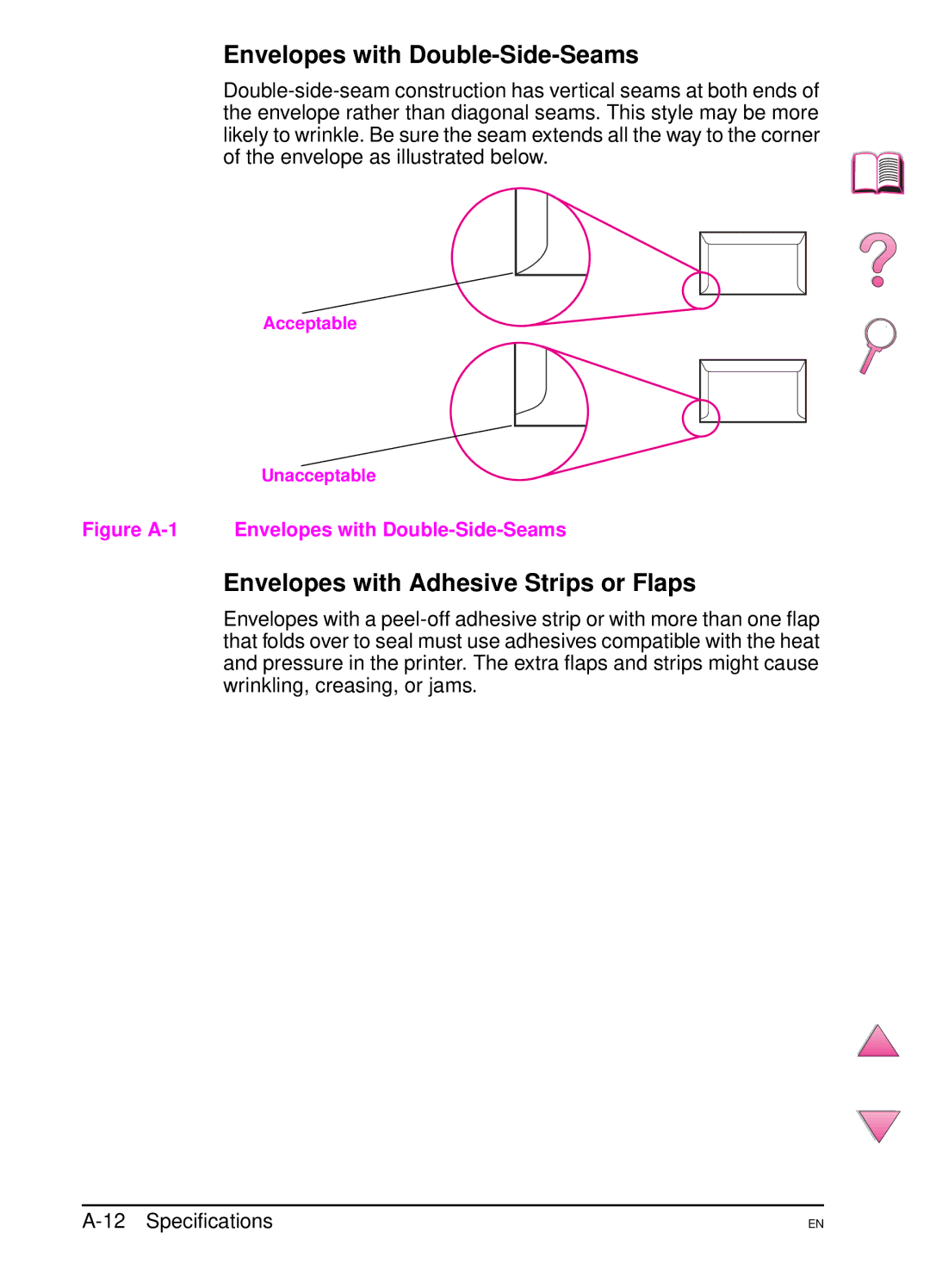 HP 4050 manual Envelopes with Double-Side-Seams, Envelopes with Adhesive Strips or Flaps 