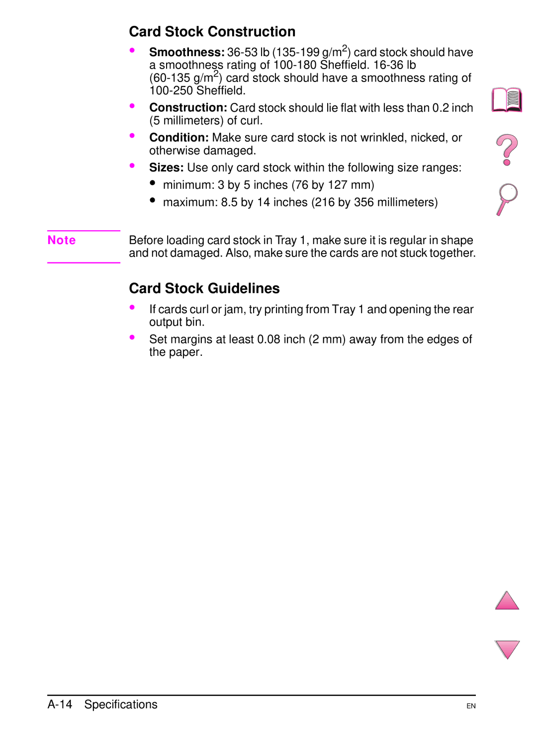 HP 4050 manual Card Stock Construction, Card Stock Guidelines 