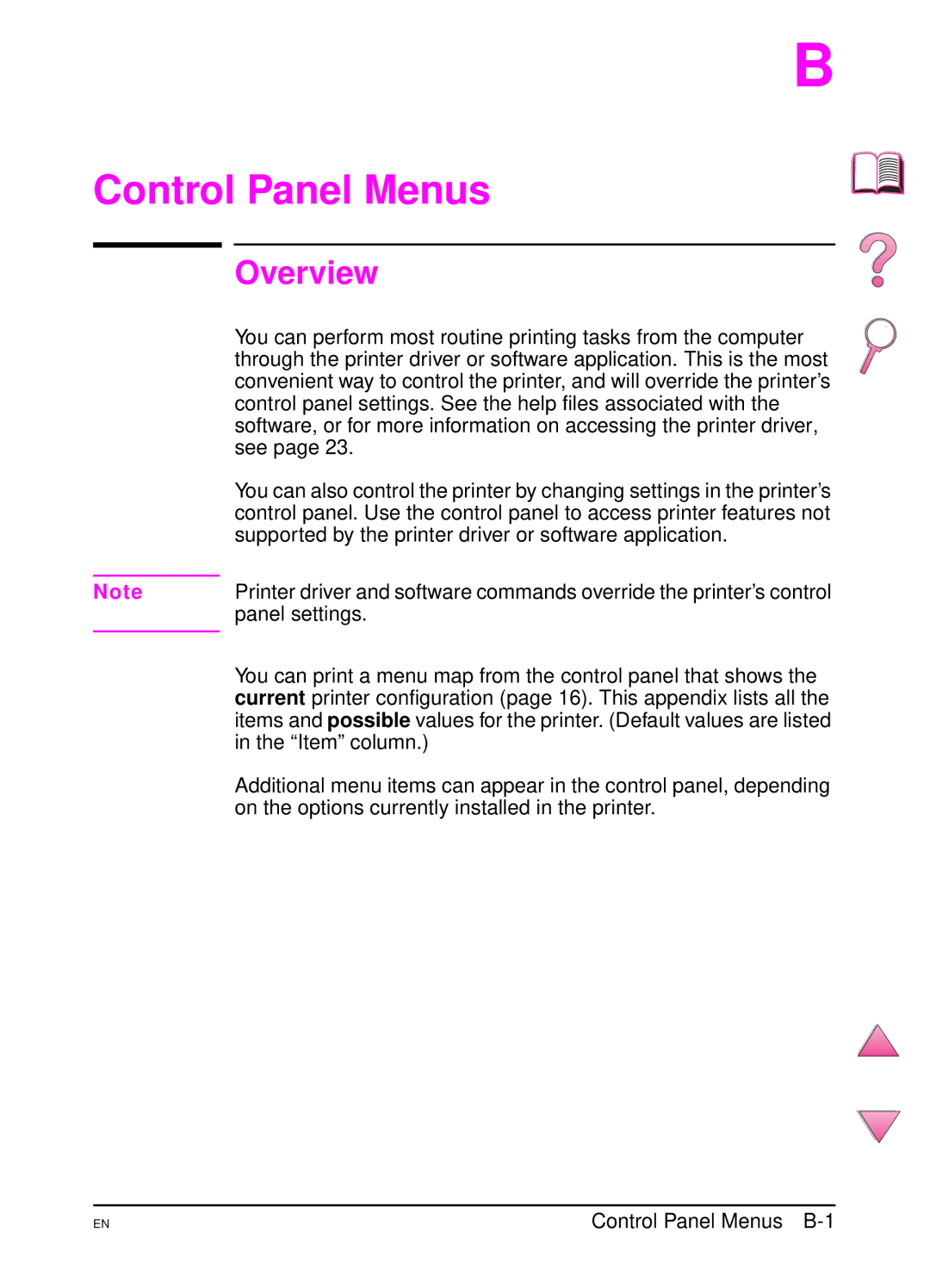 HP 4050 manual Control Panel Menus 