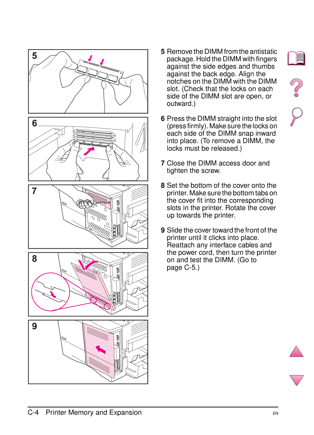 HP 4050 manual Close the Dimm access door and tighten the screw 