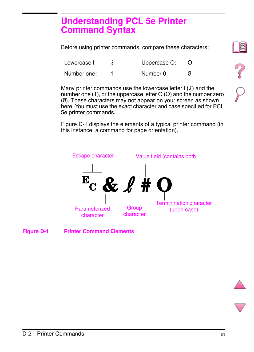 HP 4050 manual Understanding PCL 5e Printer Command Syntax, Printer Commands 