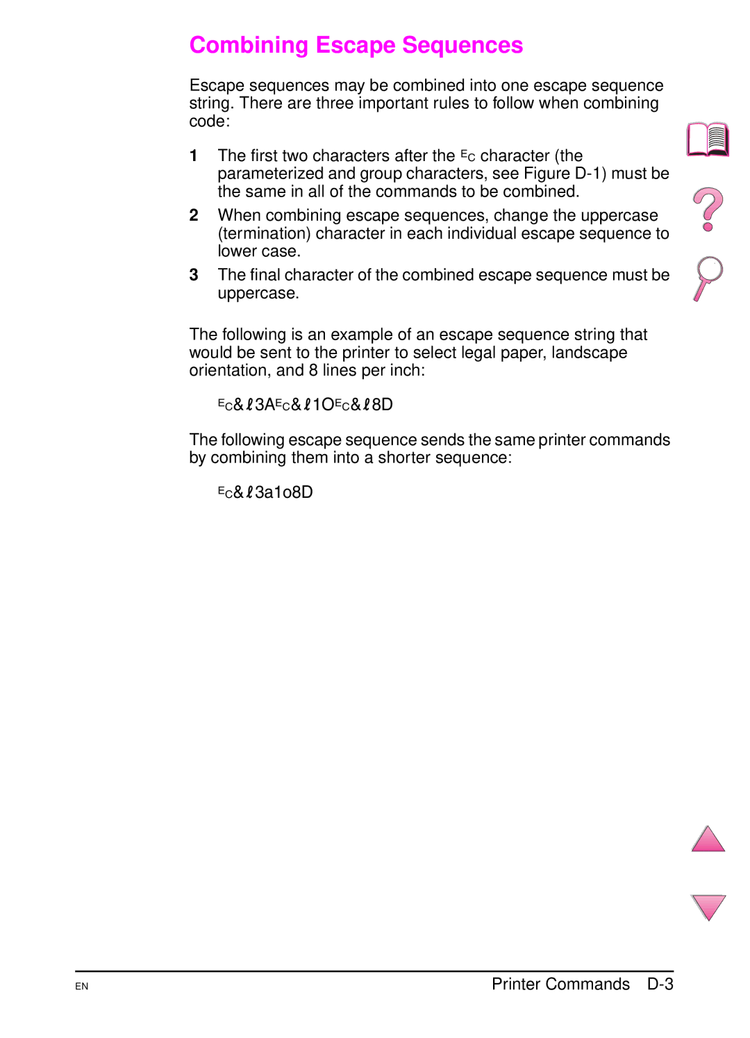 HP 4050 manual Combining Escape Sequences 