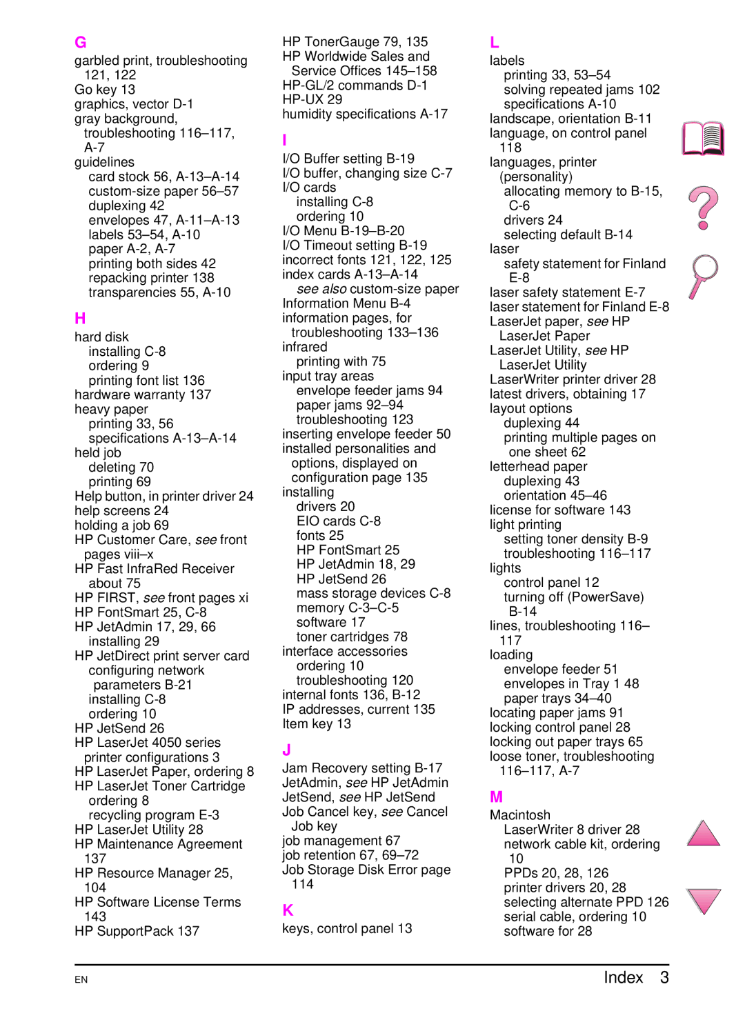 HP 4050 manual Index 