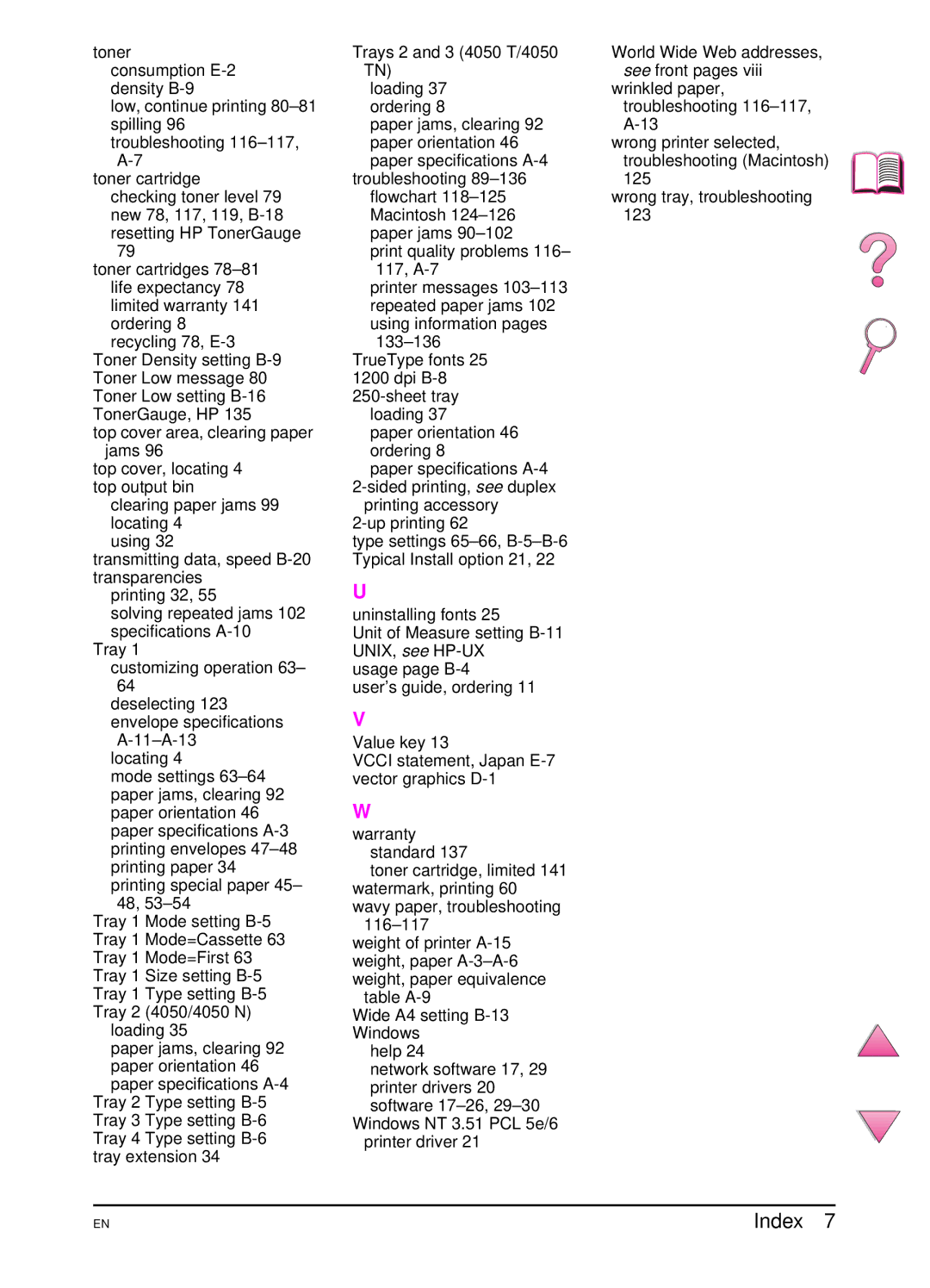 HP 4050 manual Index 