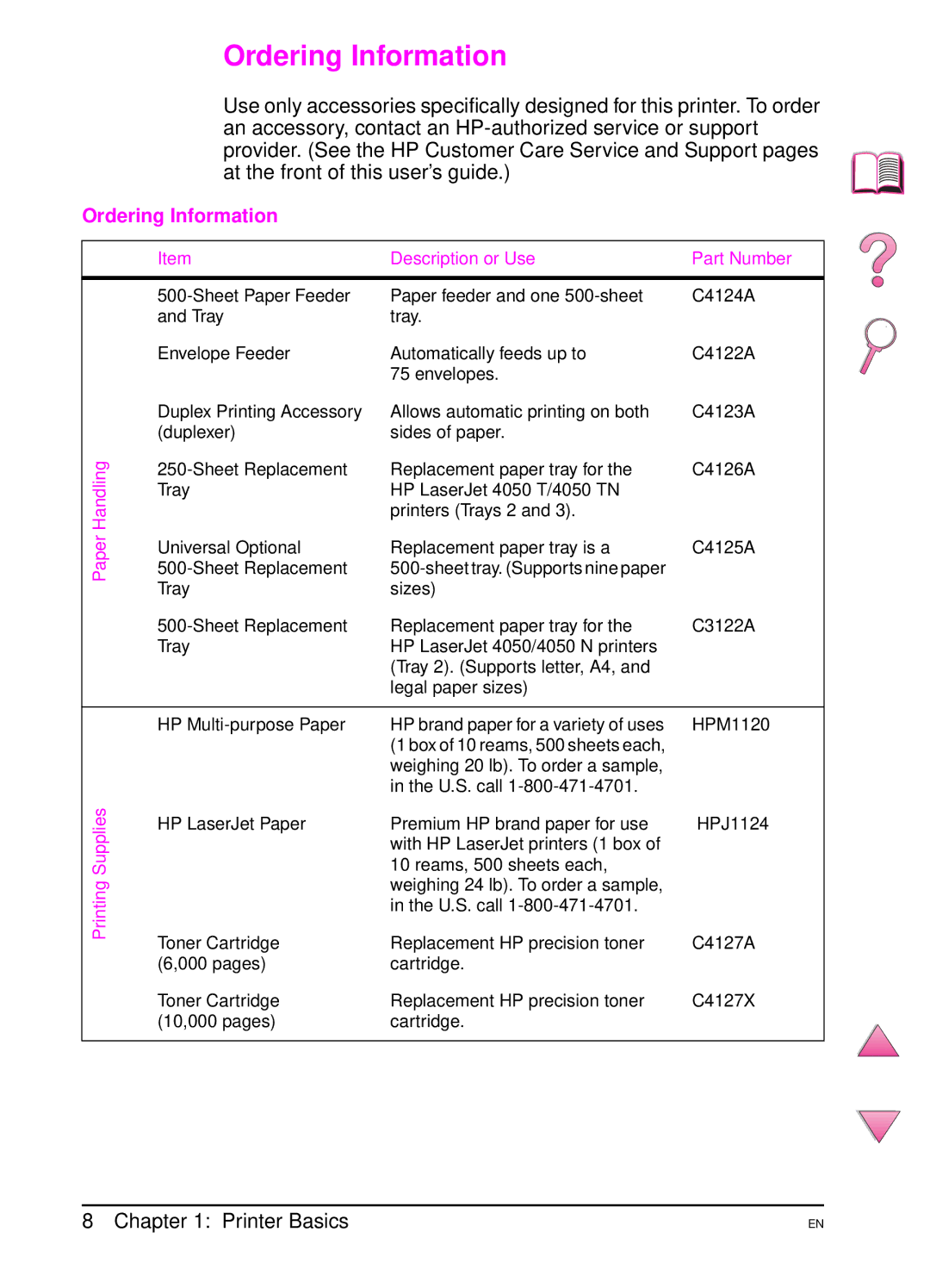 HP 4050 manual Ordering Information, Weighing 20 lb. To order a sample 